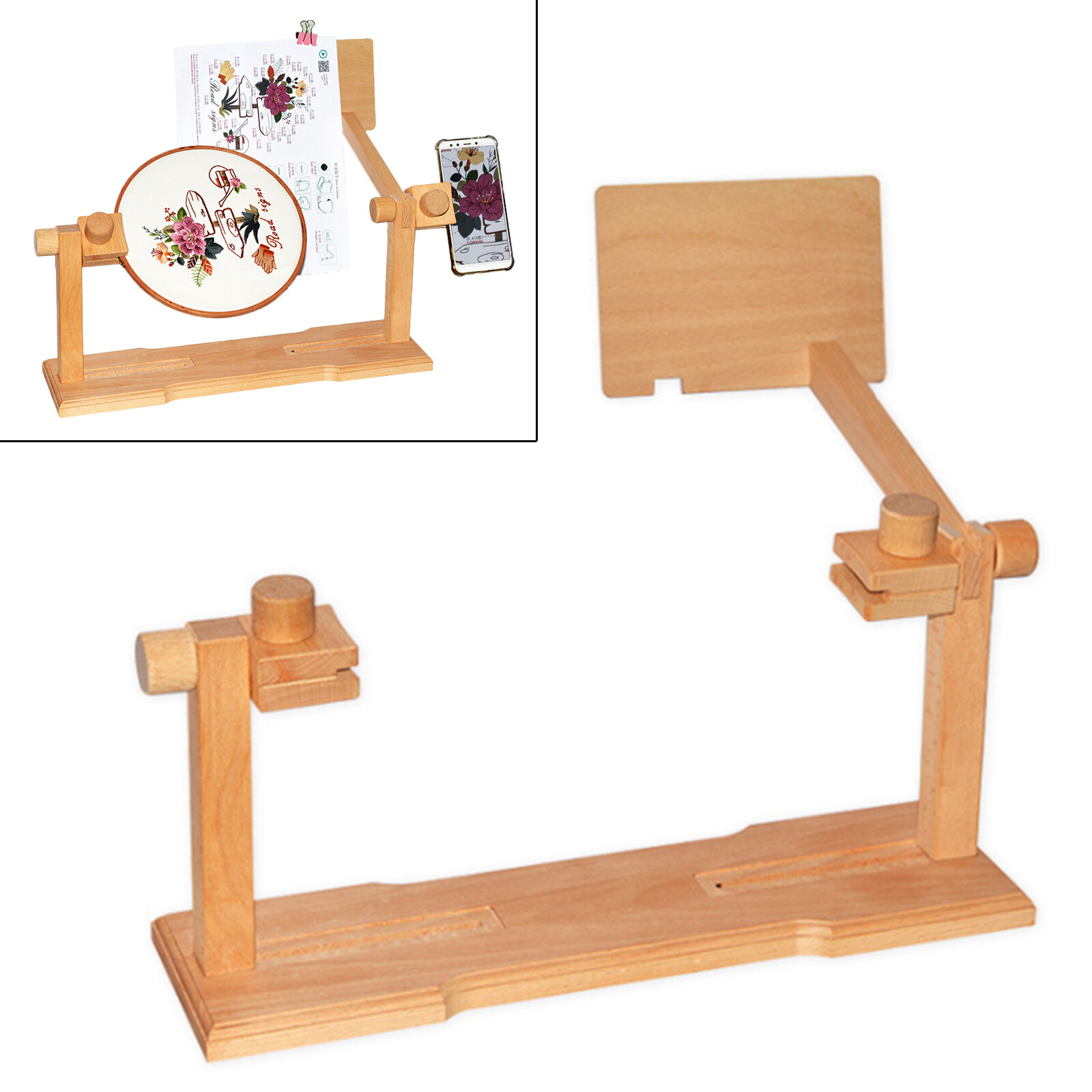 Wooden Embroidery Hoop Stand Cross Stitch Holder Portable Frame Rack DIY Sewing