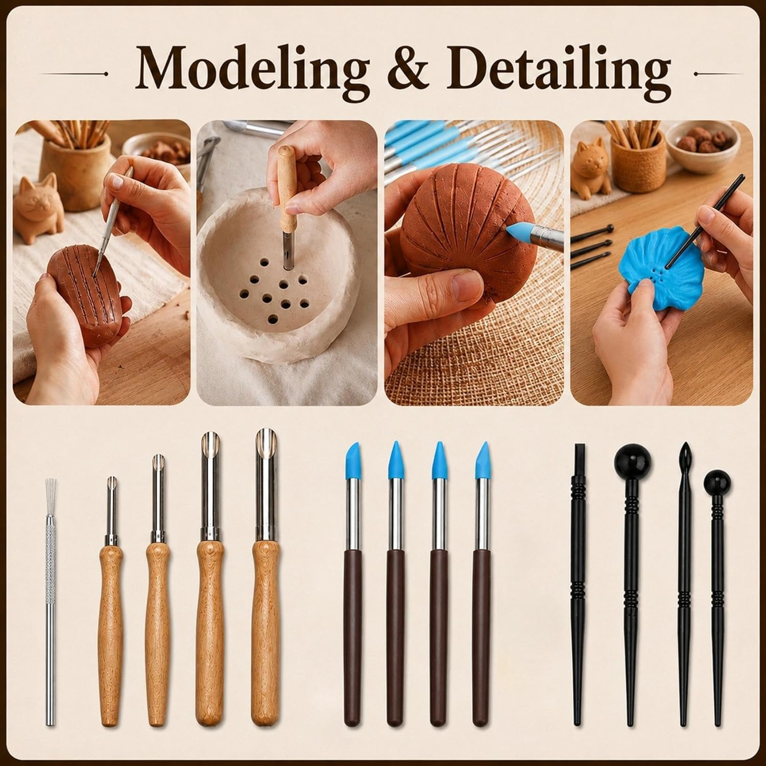 47 Piece Pottery Tools Kit Clay Sculpting Ceramic Carving Modeling Set