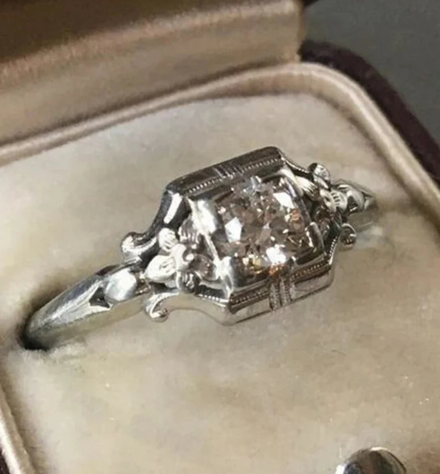1/2Ctw White Round Cut Retro Style Engagement Wedding 925 Sterling Silver Ring