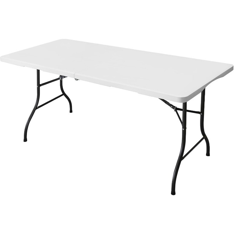 6ft Folding Table Portable Heavy Duty Plastic Fold-in-Half Utility Table Indoor