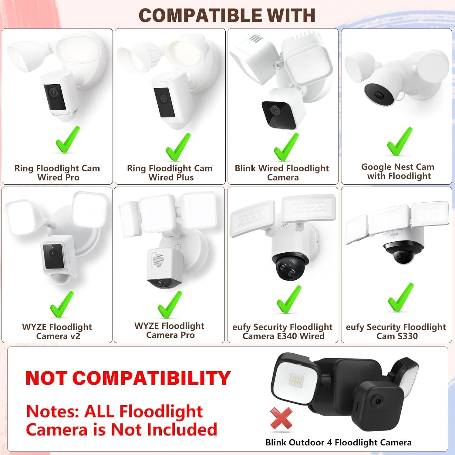 Weatherproof 20ft Charging Cable & Mount for Security Floodlight Cameras