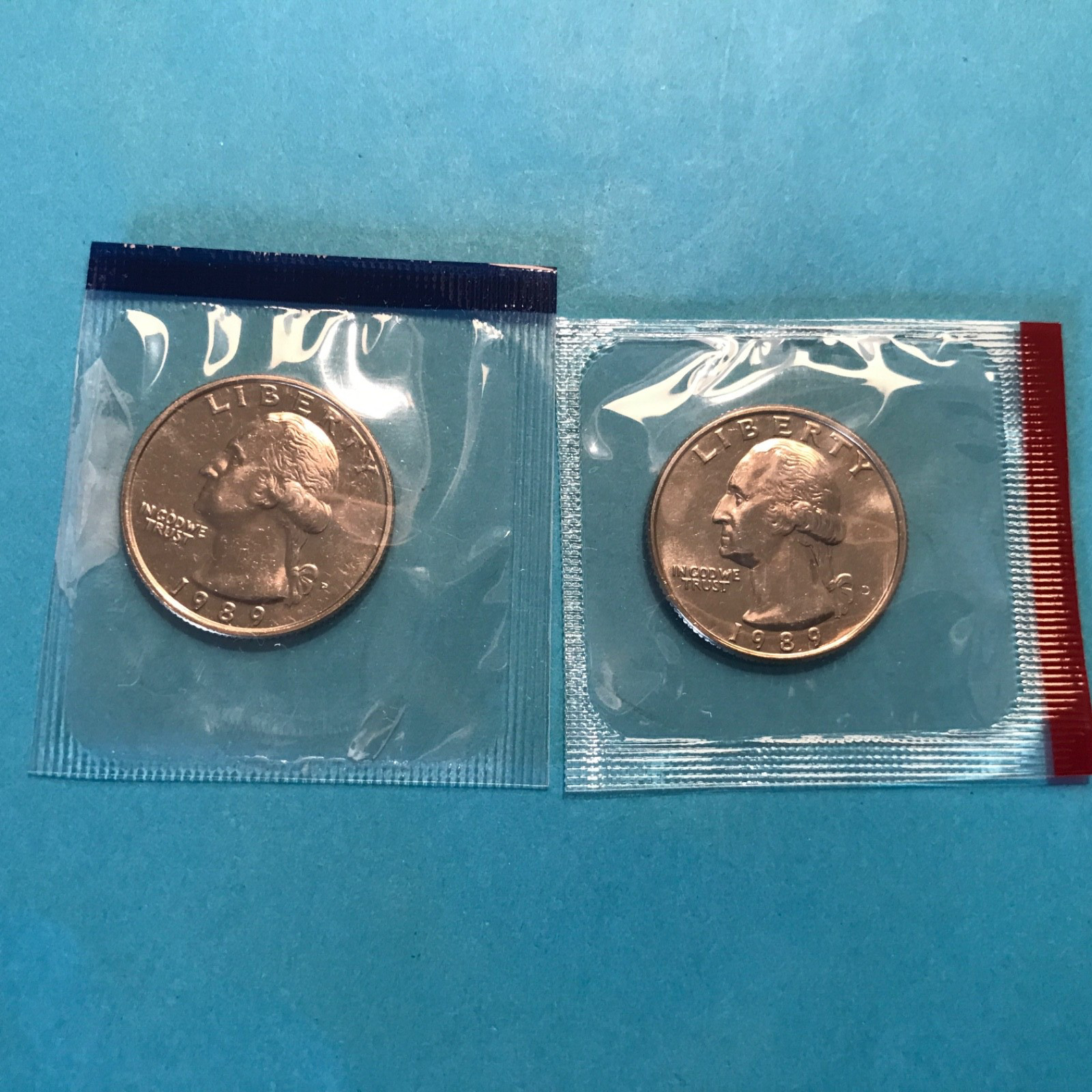 1989 P&D Washington Quarters Unc in Mint Cello   FREE SHIP