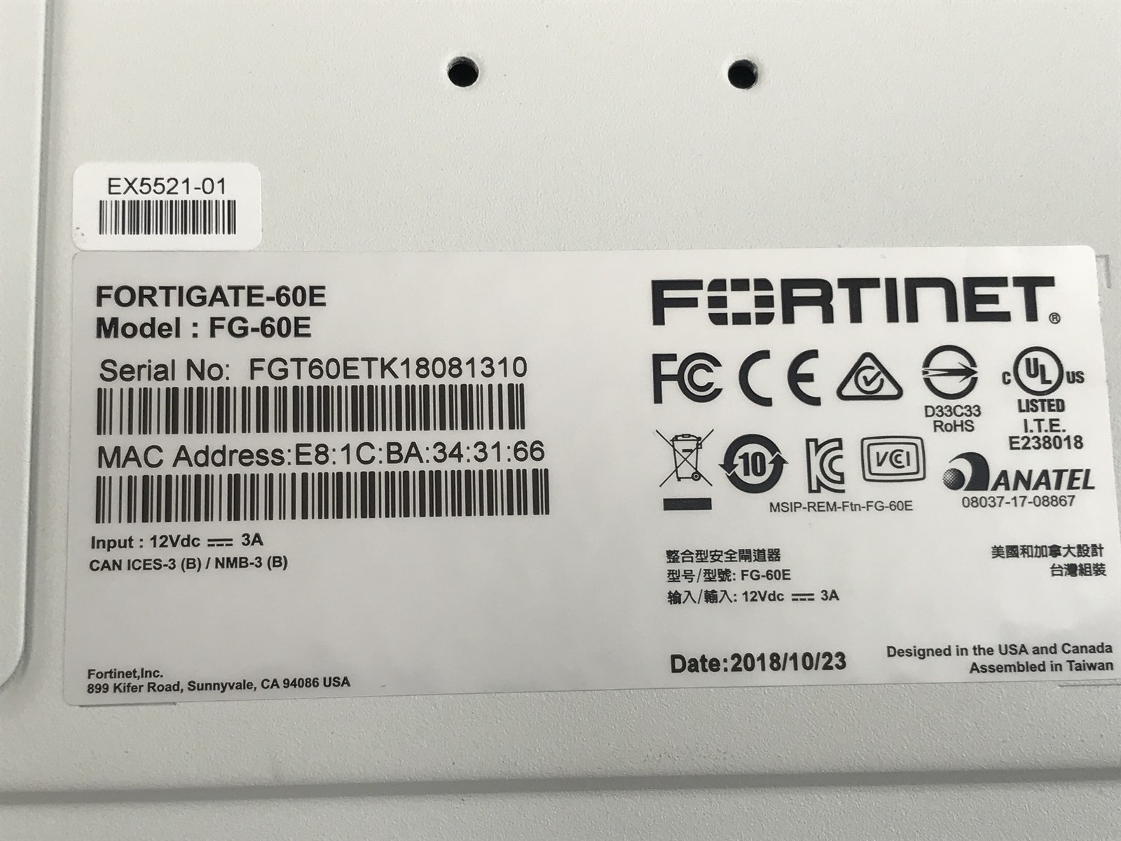 Fortinet Fortigate-60E FG-60E Firewall - CFW2A