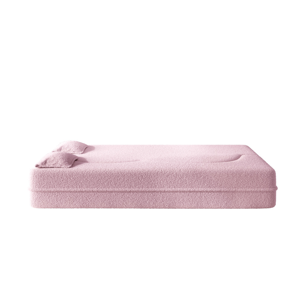 Twin Floor Sofa Bed, Teddy Fabric Folding Guest Mattress w/2 Pillows