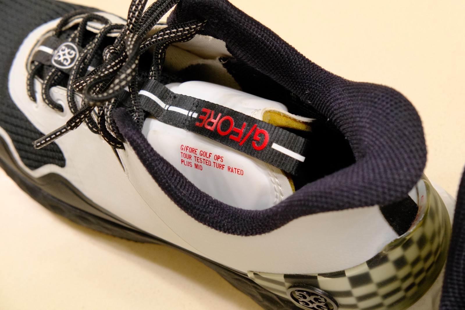 G/Fore GFORE Men's 10 MG4+ Mid Top Golf Shoe Black And White Spikeless