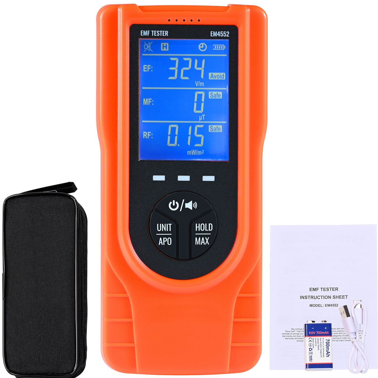 3-in-1 EMF Meter, 5Hz - 3.5GHz, Handheld Rechargeable Electromagnetic