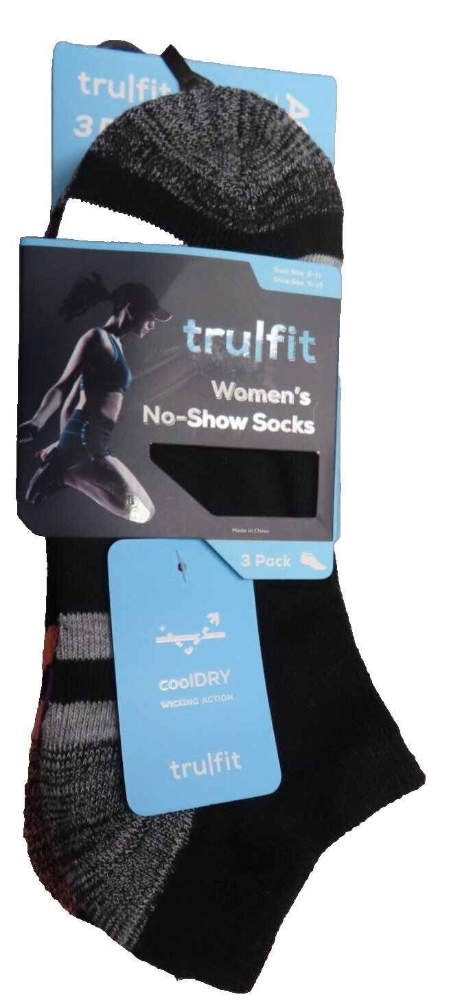 TruFit Women's No-Show Socks  Assorted Colors  Pack of 3  Shoe size 5-10  NEW