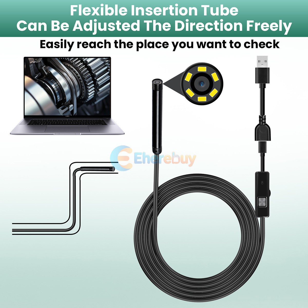 6.6ft USB Snake Endoscope Borescope HD Inspection Camera Scope Fr Android Type C
