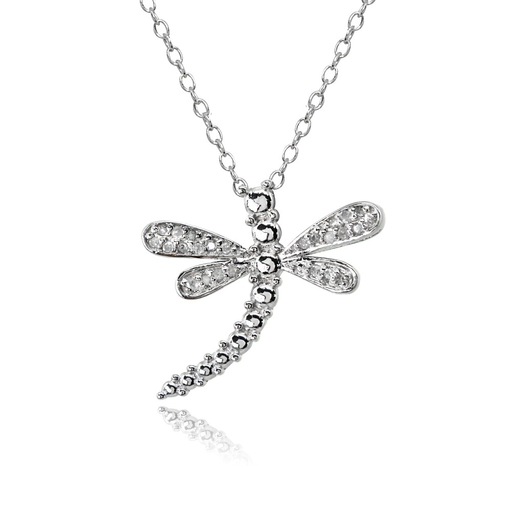 Polished Dragonfly 1/10ct TDW Diamond Sterling Silver Pendant Necklace, JK-I3