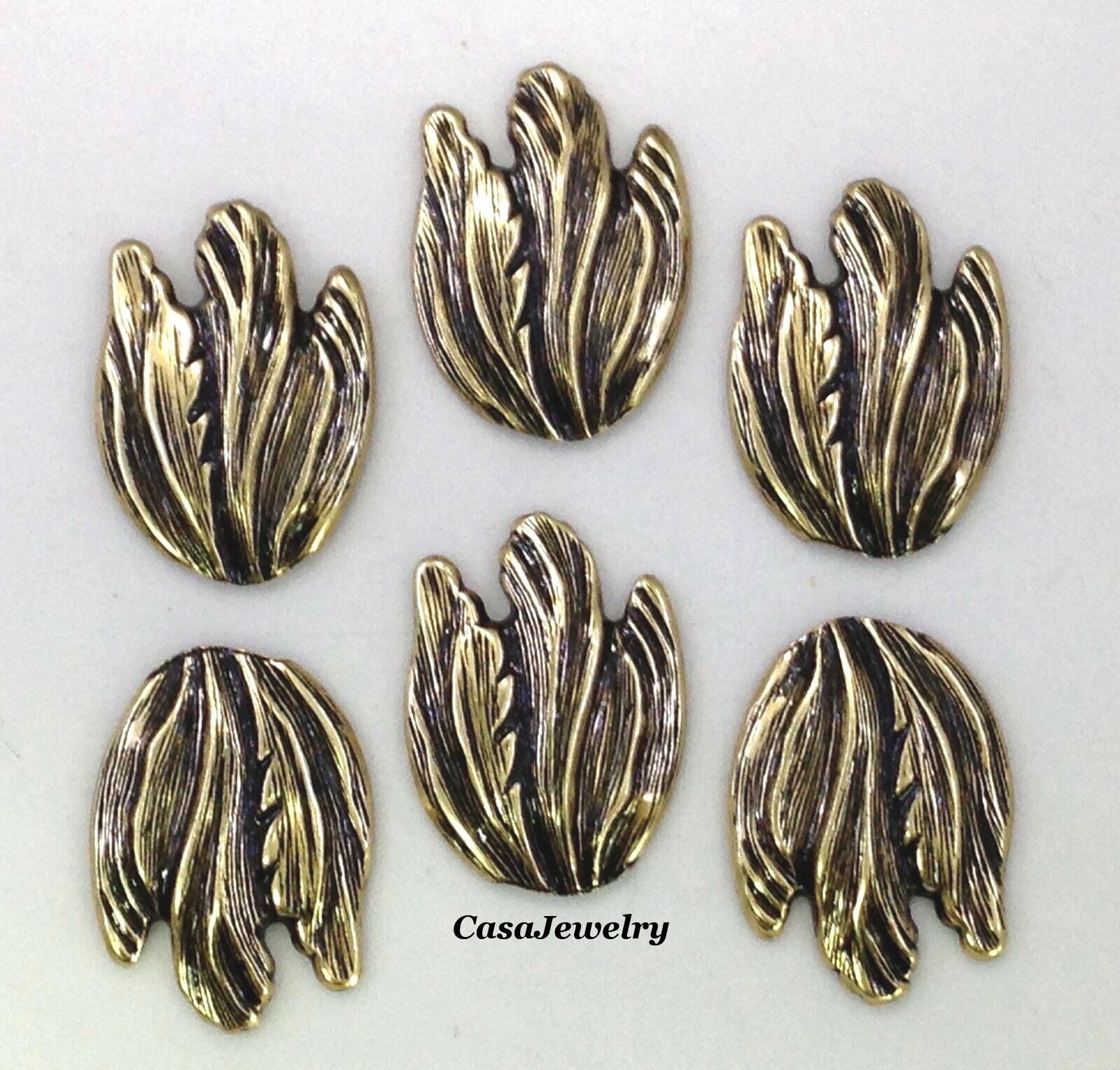 #3436 BEAUTIFUL ANTIQUED GOLD FLOWER PETAL COMPONENT - 6 Pcs