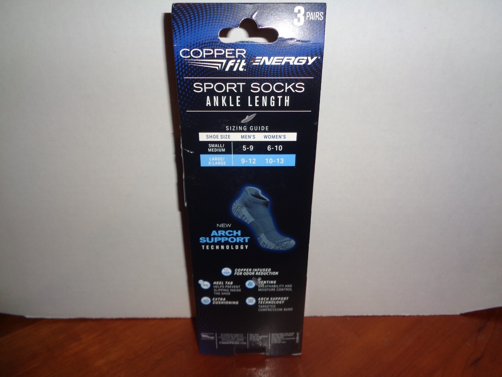 Copper Fit Infused Sport Ankle Socks 3 Pair Large L/XL Black Size M 9-12 W 10-13