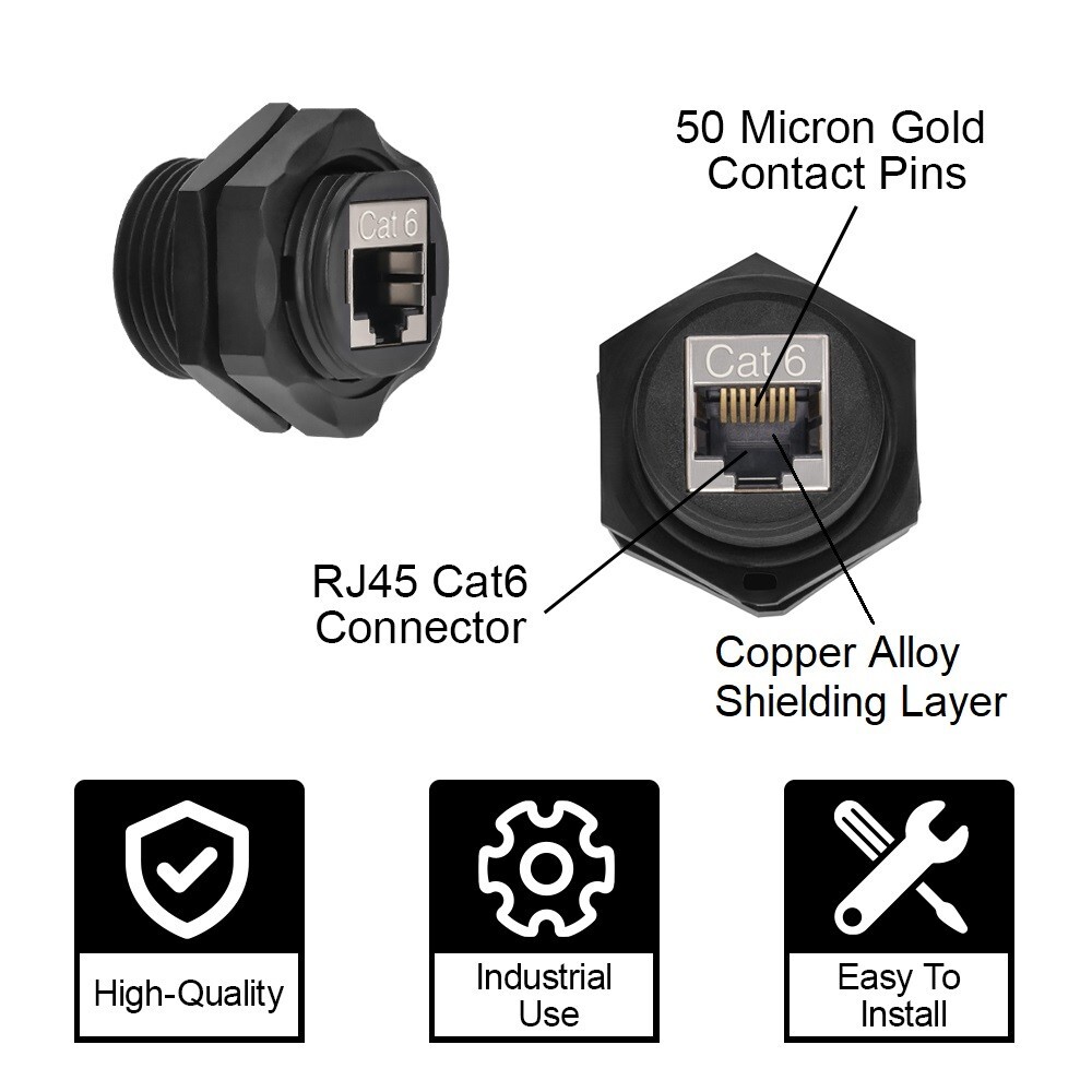 2 Pack - CAT6 RJ45 Outdoor Shielded Waterproof Industrial Panel Mount Coupler