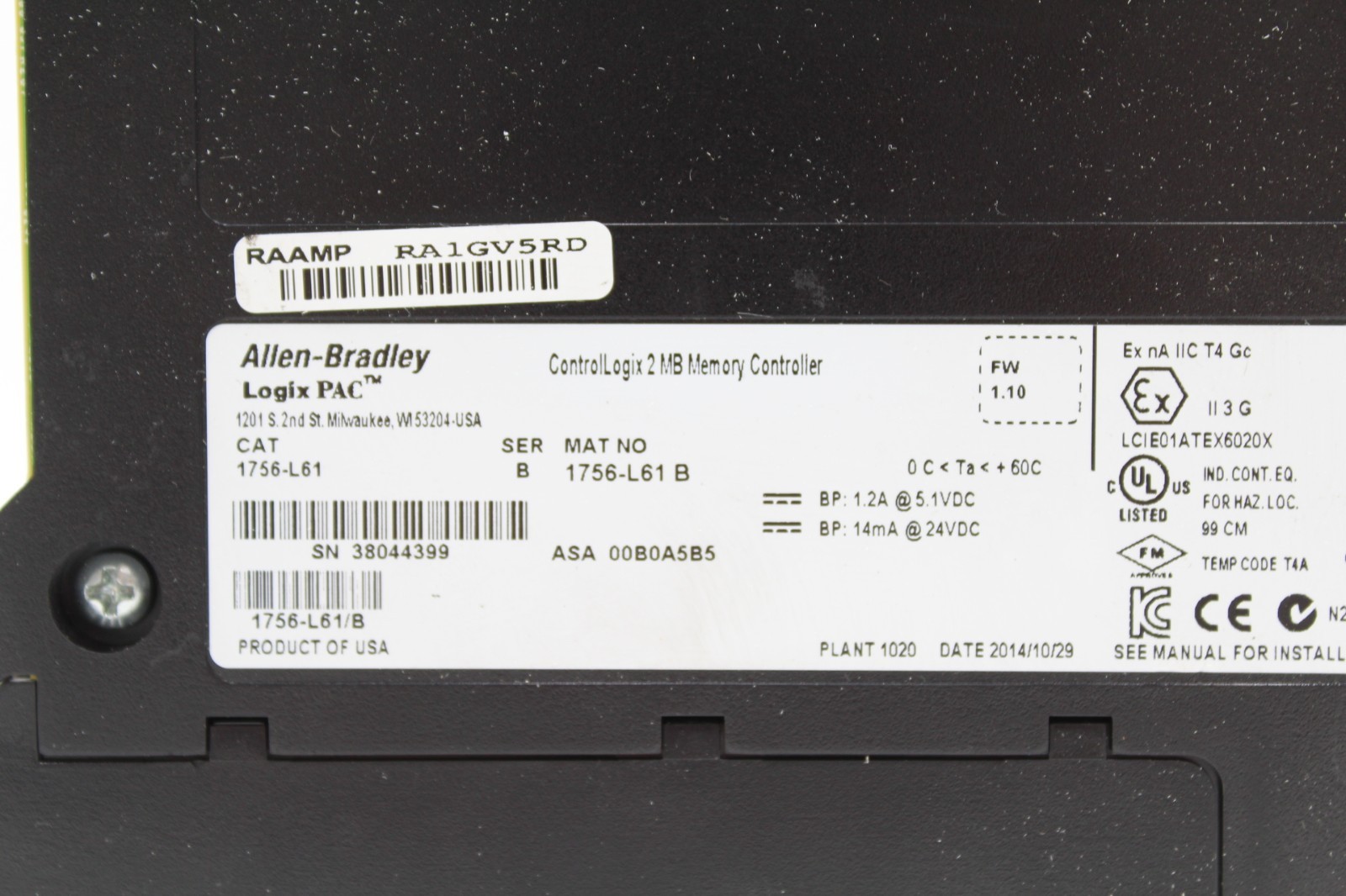 Allen-Bradley 1756-L61 ControlLogix 2MB Memory Controller