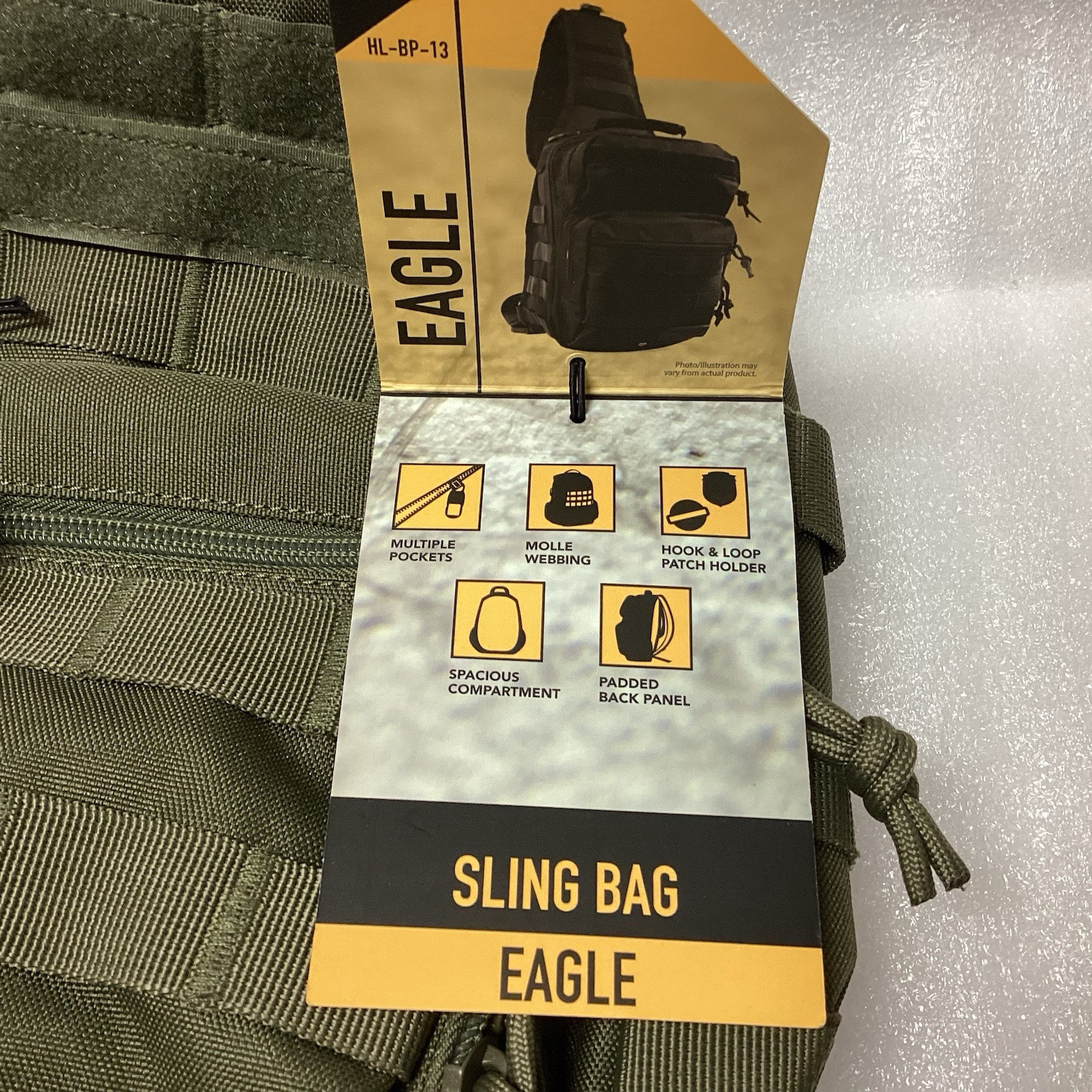 HIGHLAND TACTICAL Eagle Sling Bag - Molle Webbing Hook & Loop Patch Holder