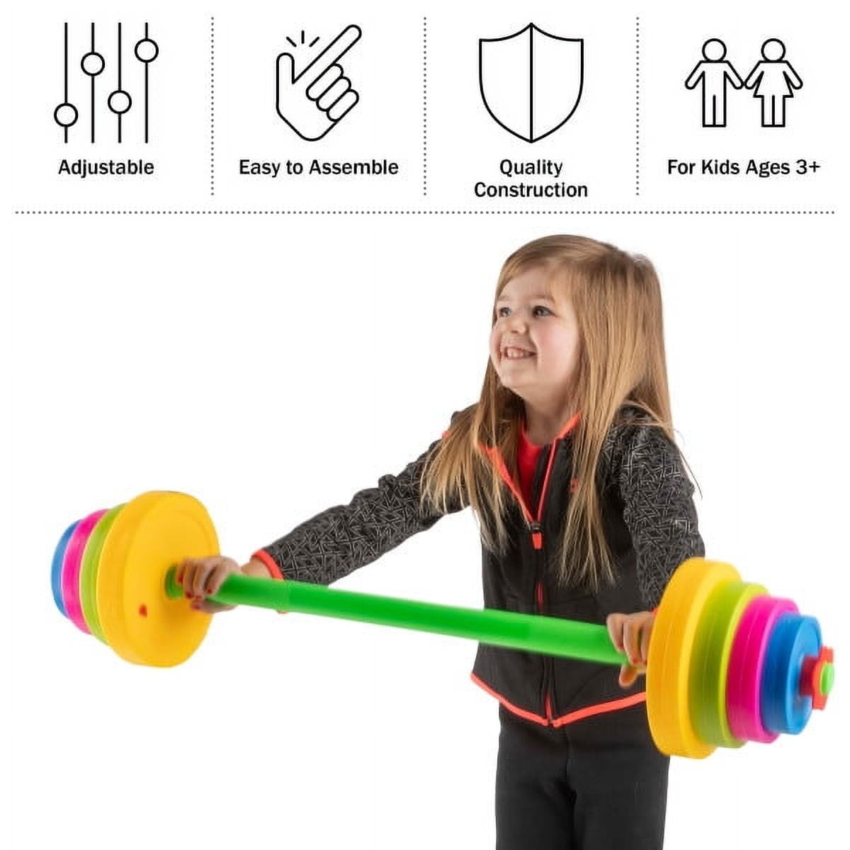 Kids Weight Set - Barbell and 8 Adjustable Plates for Ages 3 and Up