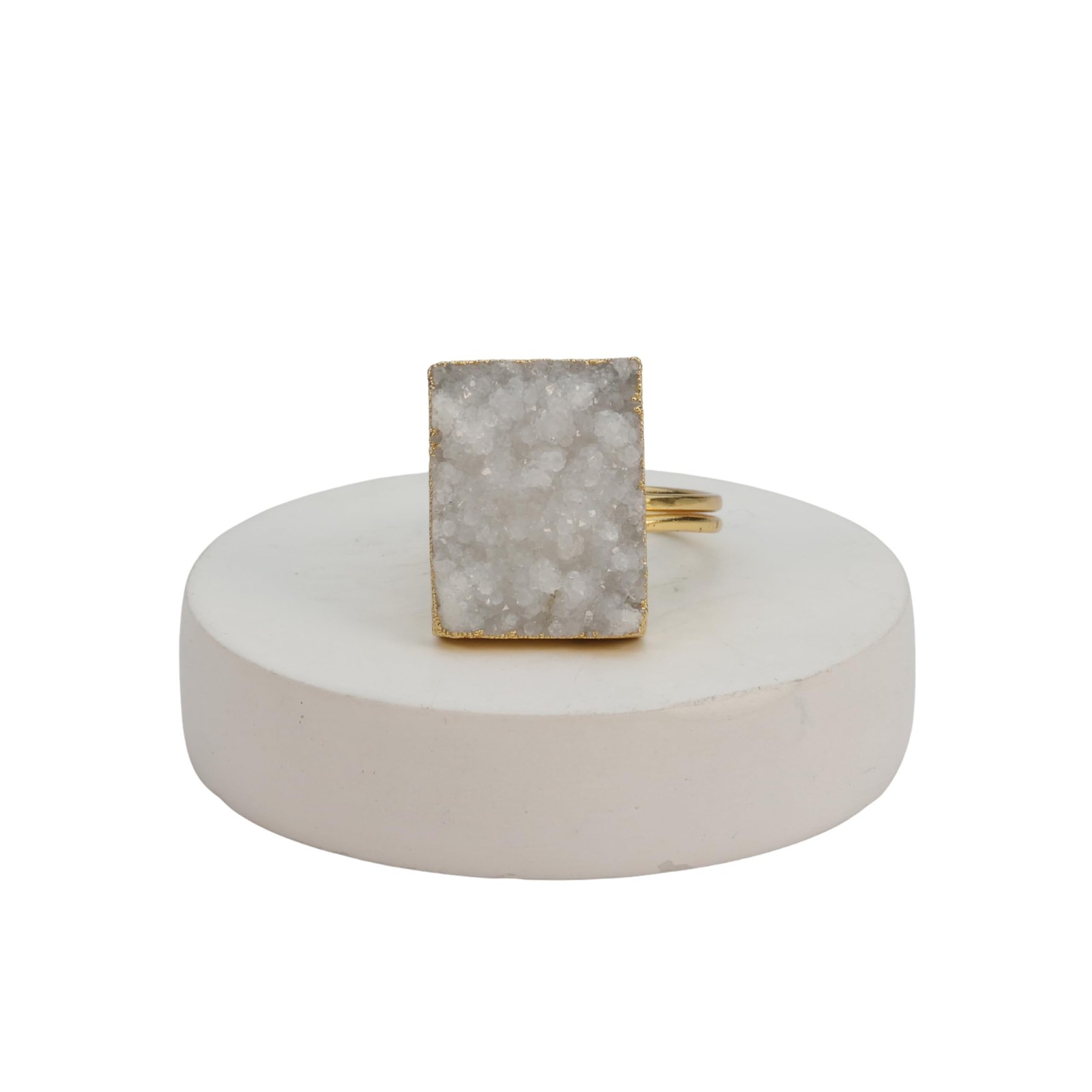 Natural Druzy Gemstone Ring, Rectangular Shaped Stone Rings for Women, Handcr...