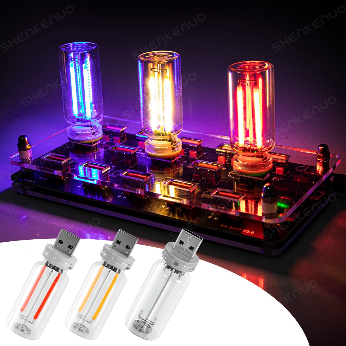 2 PCS Car USB Lights, Plug-in Retro Atmosphere Lamp with Touch