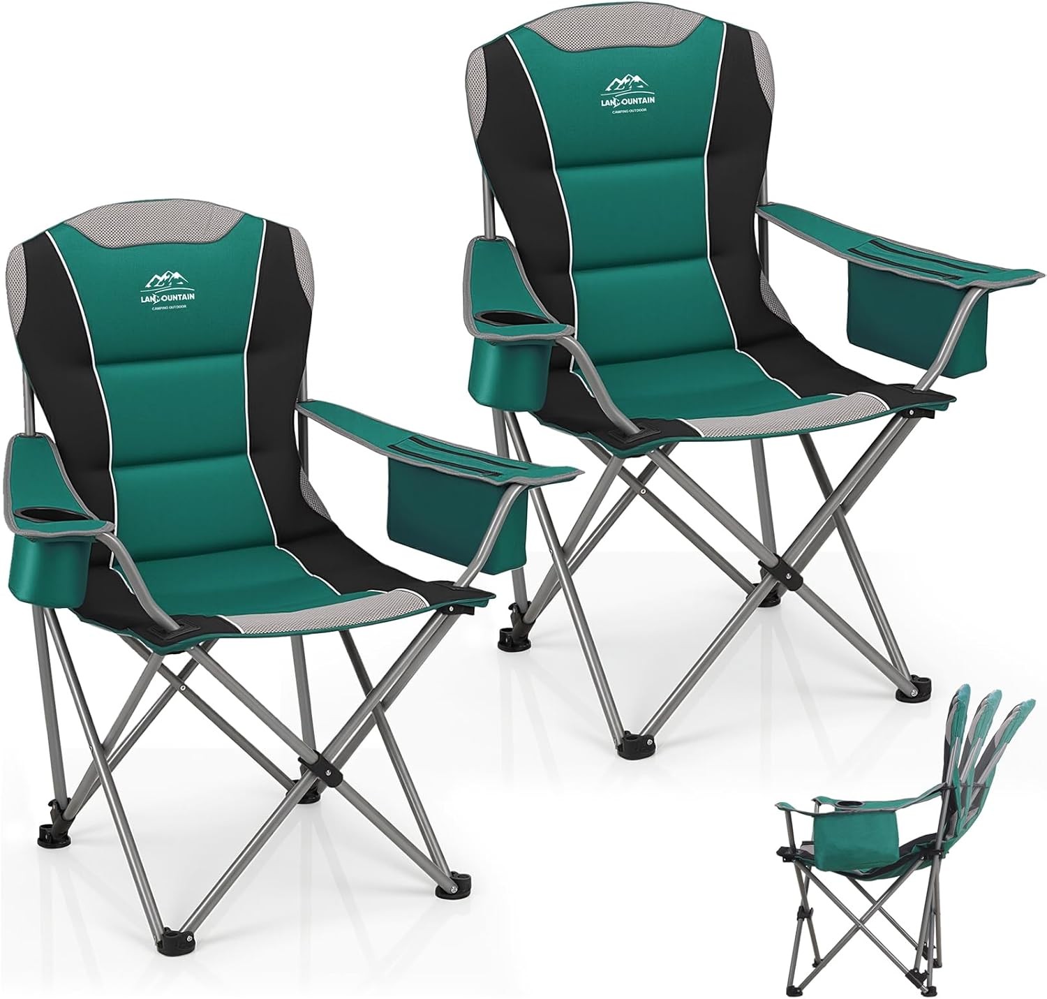 2 Pack Camping Chairs,Oversized Folding Lawn Chairs Adults w/3 Levels Adjustable