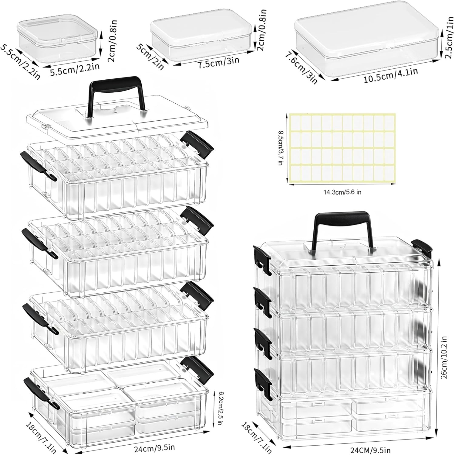 Stackable Bead Storage Organizer, 88 Small Plastic Containers with Lids, 4-La...