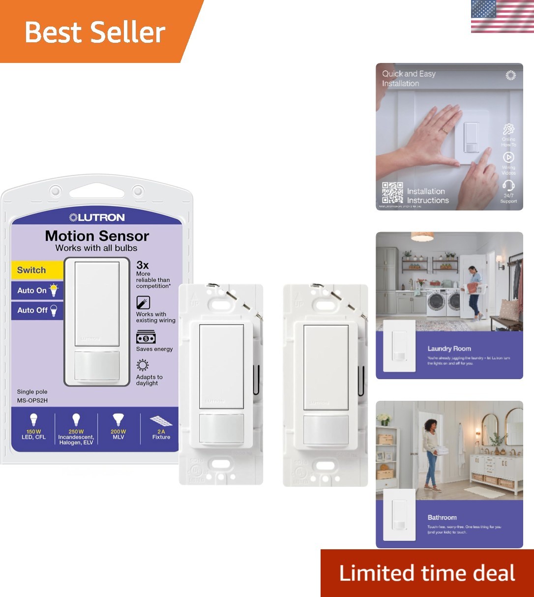 Motion Sensor Light Switch, 2 Amp Single Pole, for Any Bulb | Auto On/Auto Of...