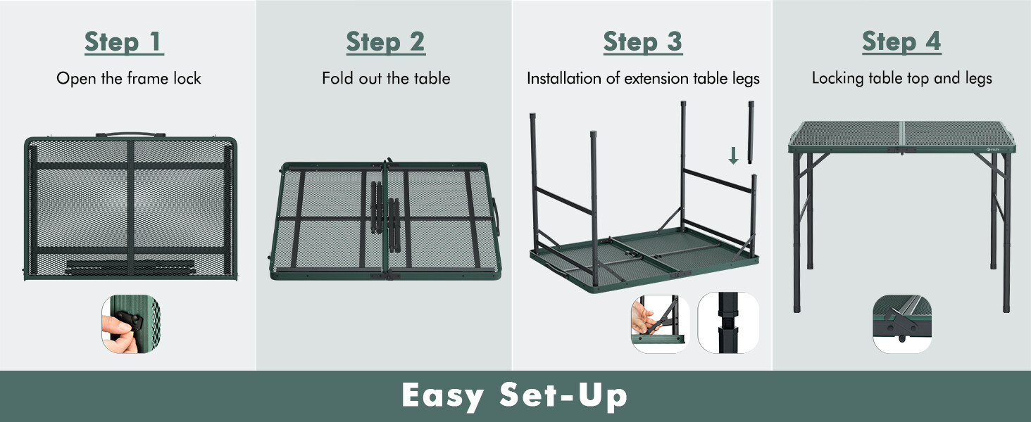 3ft Portable Folding Camping Table Picnic Grill Table w/Aluminum Adjustable Legs