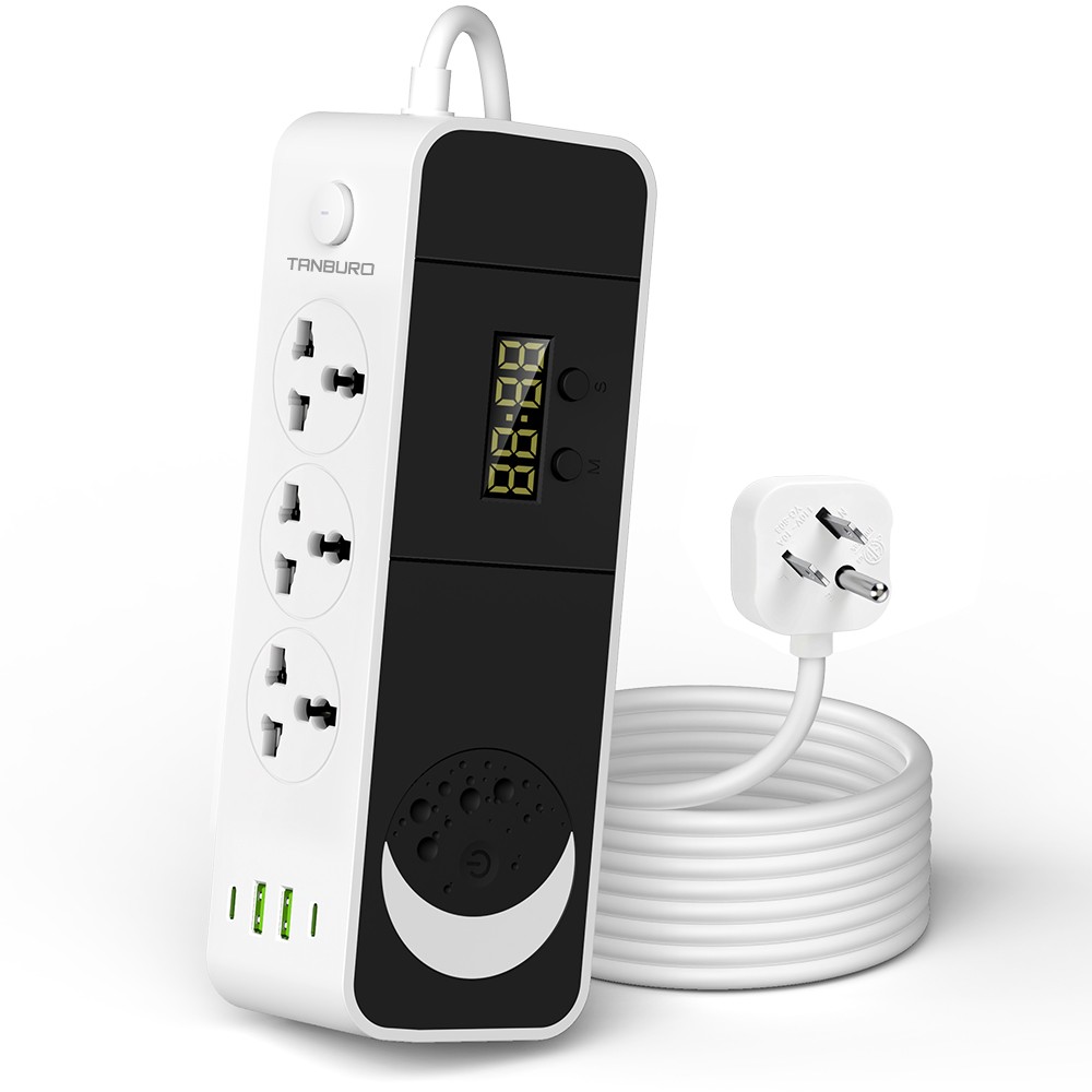 3 Outlet Surge Protector Power Strip 4 USB C Type C w/ Night Light &Clock 6.5FT
