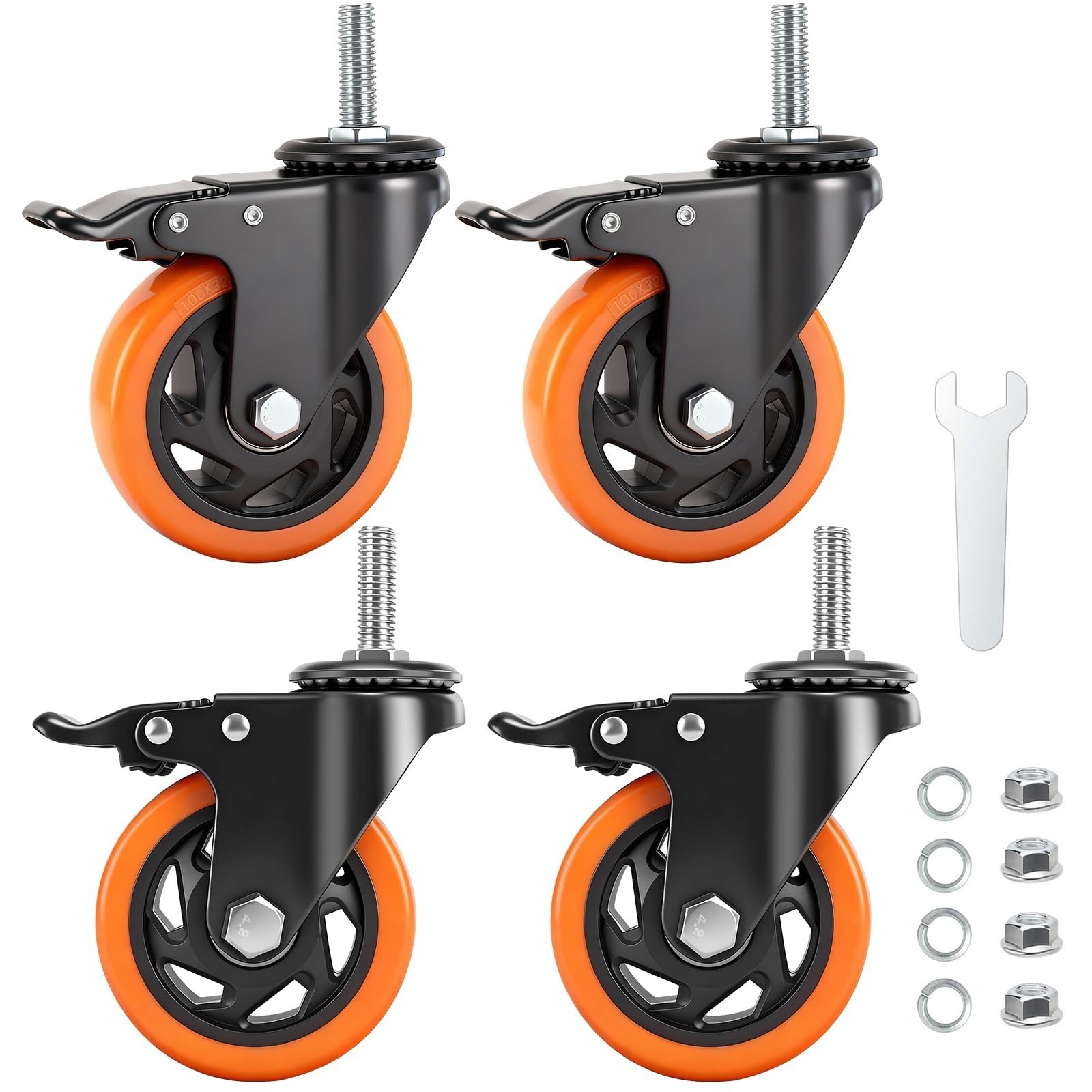 Caster Wheels,4 Inch Casters Set of 4,1/2"-13 x 1 (Screw Diameter 1/2", Screw...