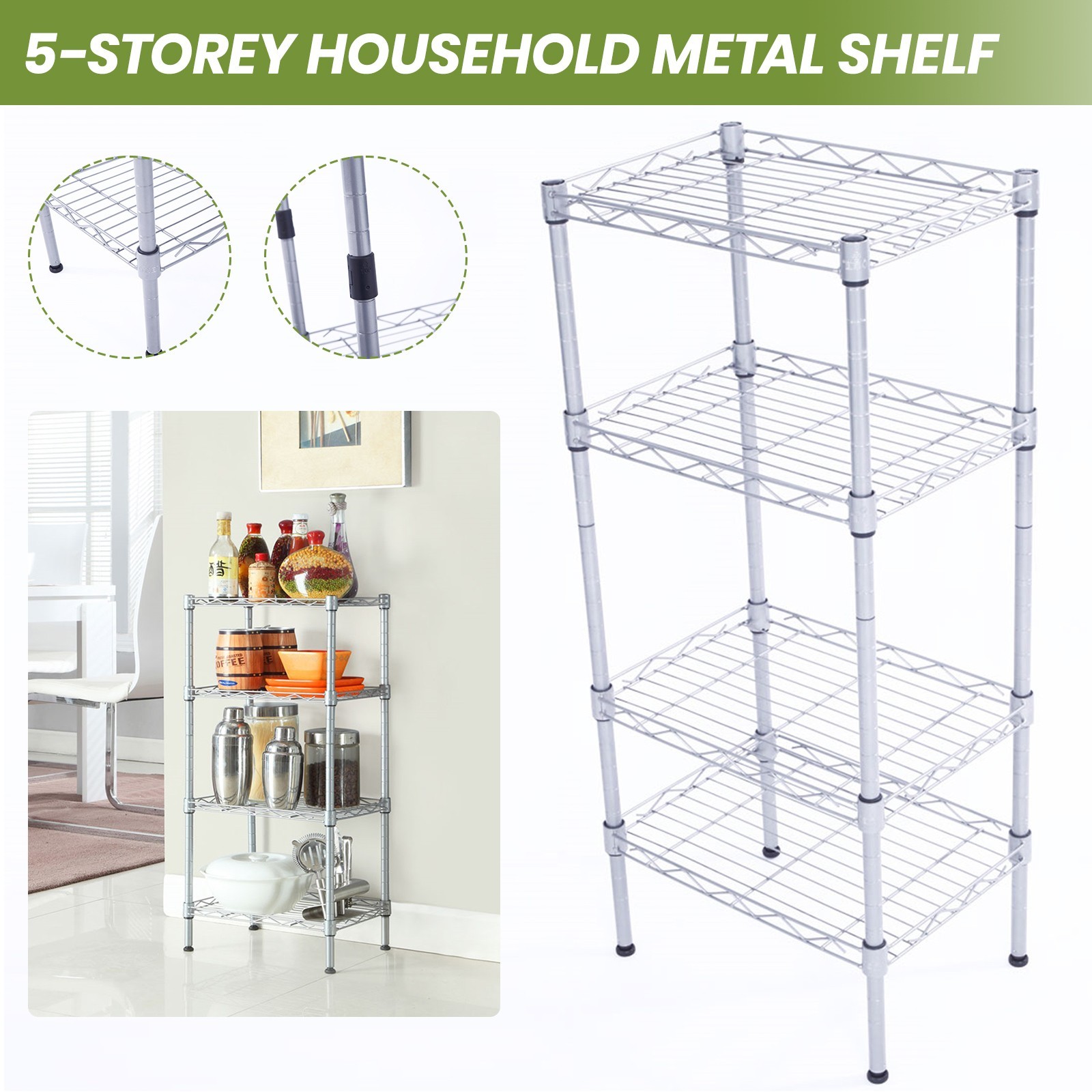 4 Tier Shelf 13.77" x 9.84" x 31.5" Shelving Units Kitchen Pantry Storage Rack