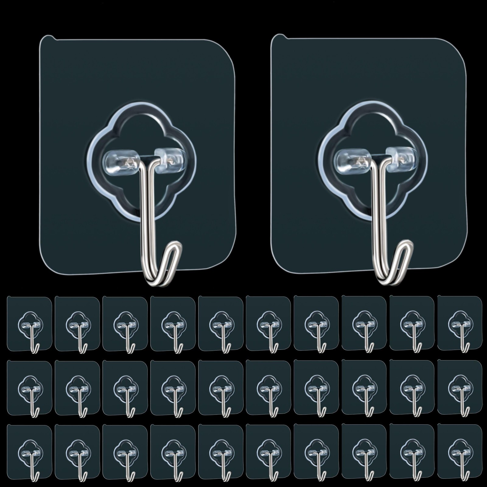 32 Pack Heavy Duty Adhesive Hooks 33lb Clear Reusable Wall Hooks Indoor Outdoor
