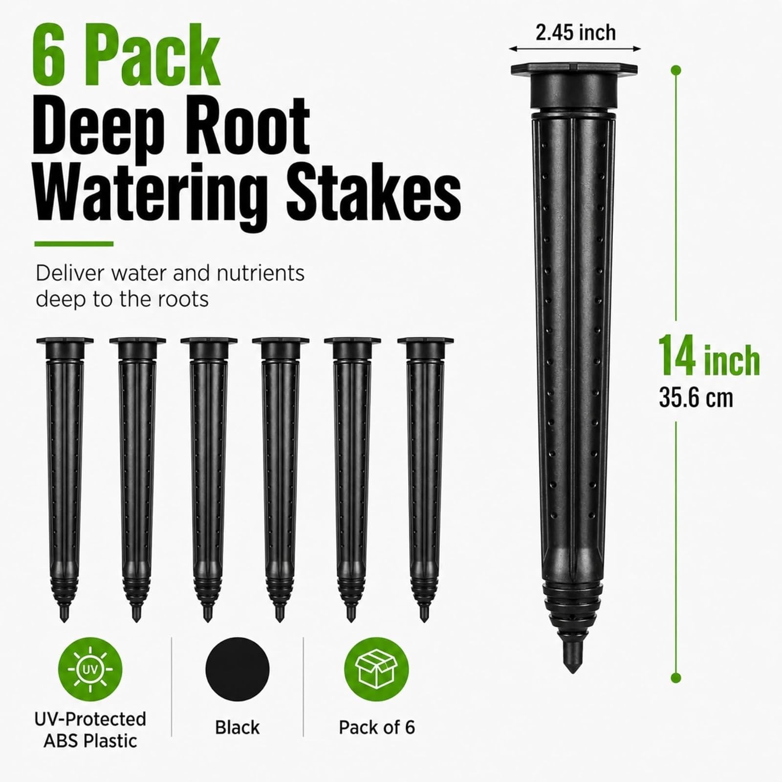 6 Pack Tree Watering Stakes - UV Protected ABS Plastic Irrigation Spikes