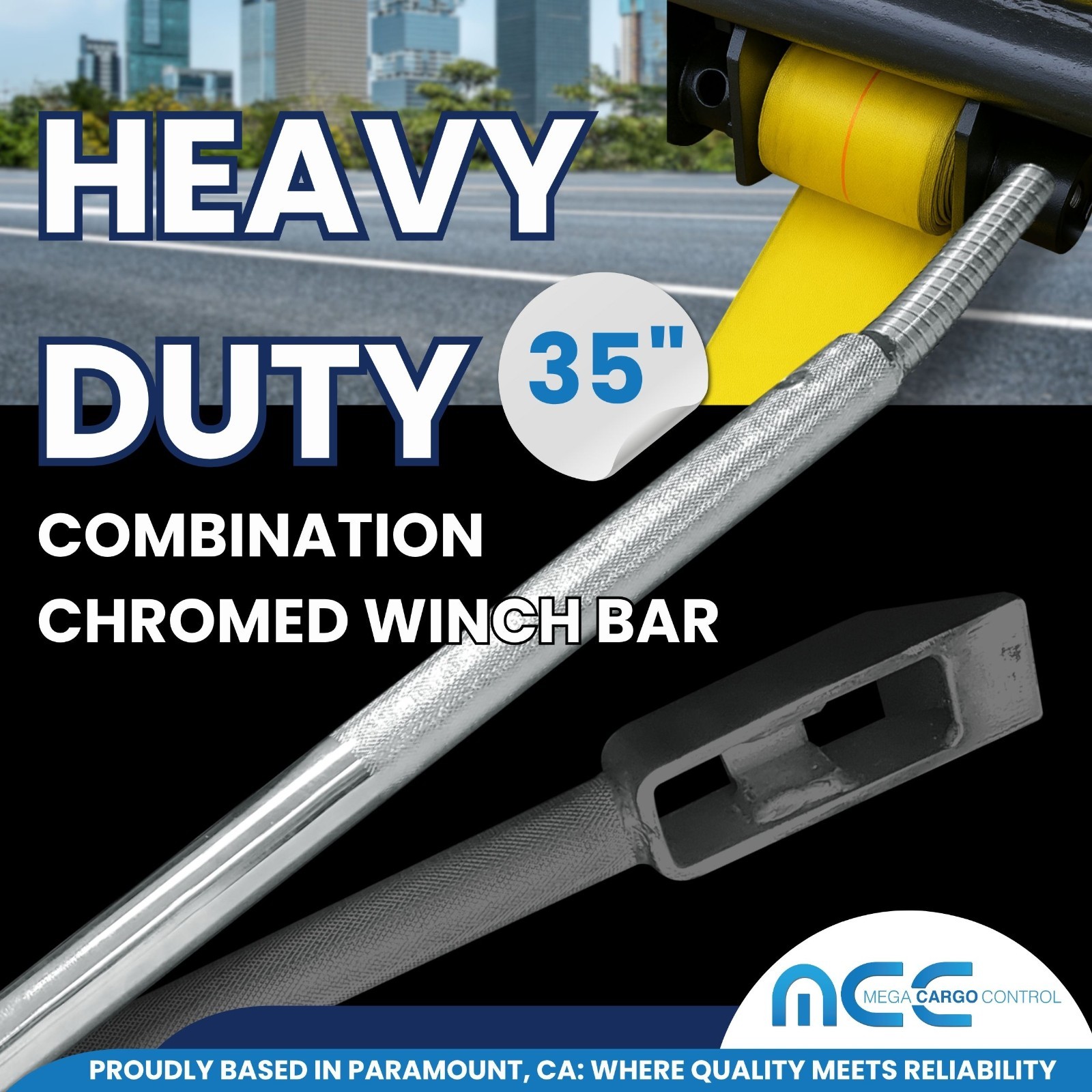 1 Pack Chrome 35" Combination Winch Bar for Flatbed Trailer Tie Down Strap