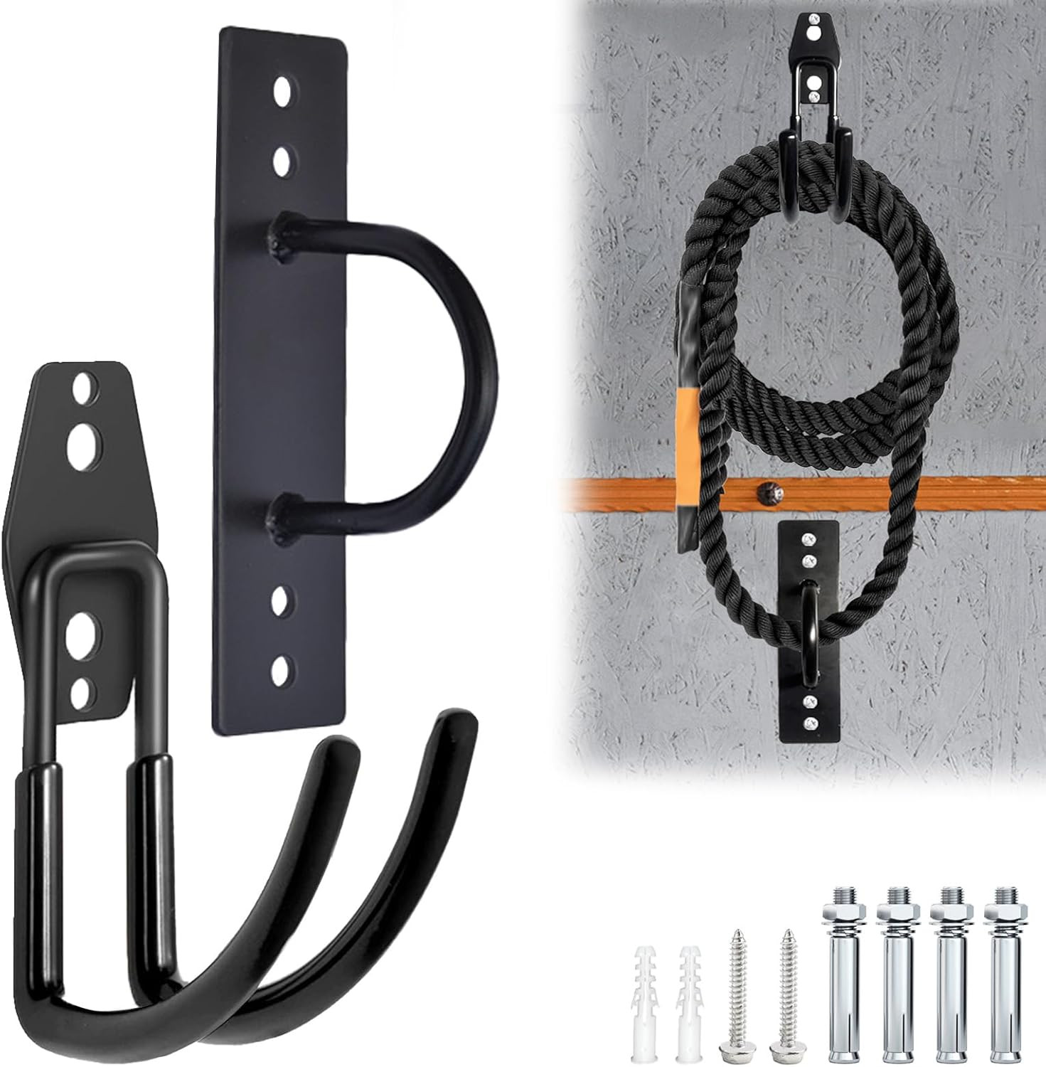 Heavy Duty Battle Rope Anchor Kit Wall Mount | Wall Anchor & Storage Hook for 30