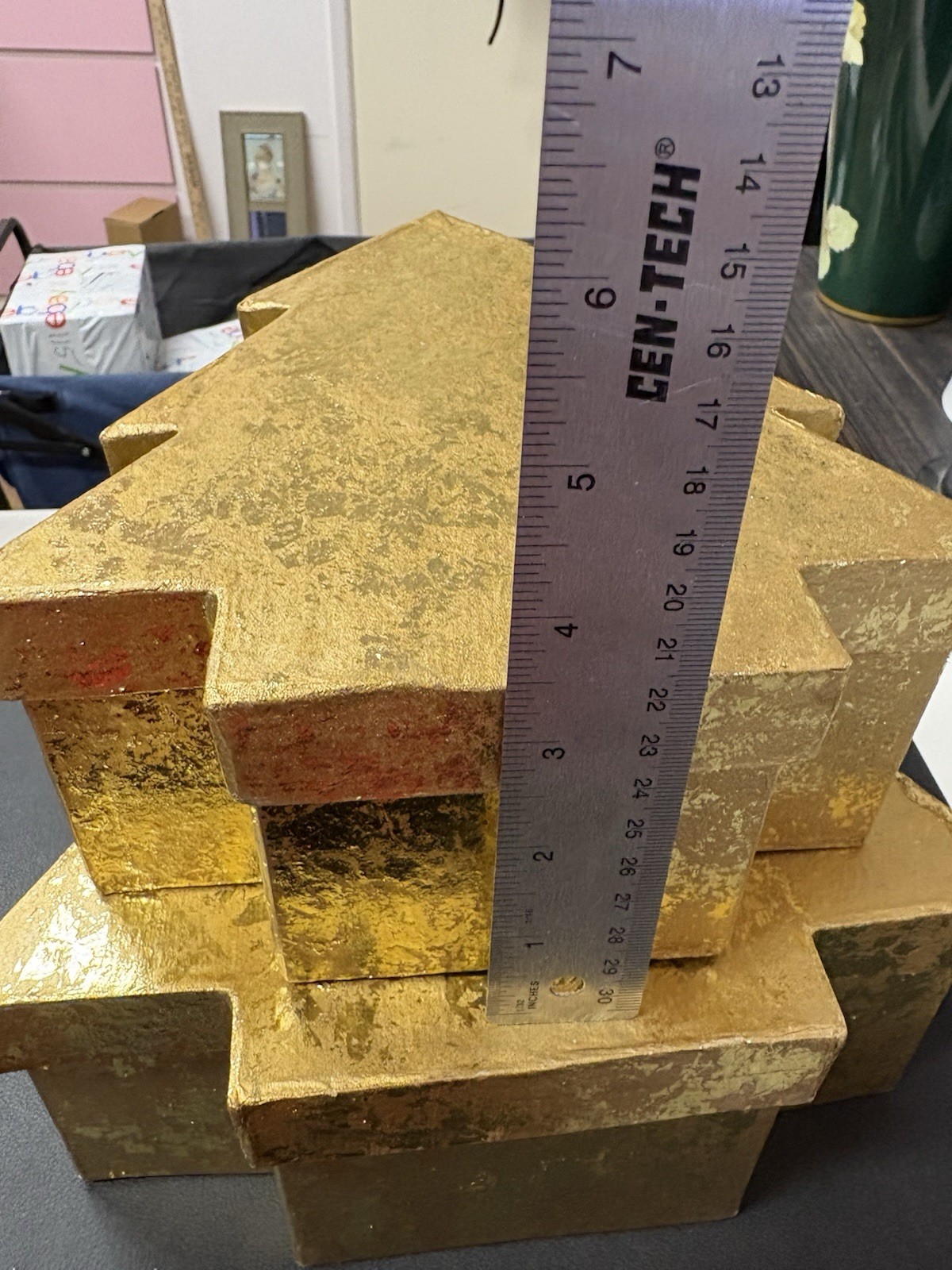2 STAR AND 2 CHRISTMAS TREE NESTING BOXES GOLD