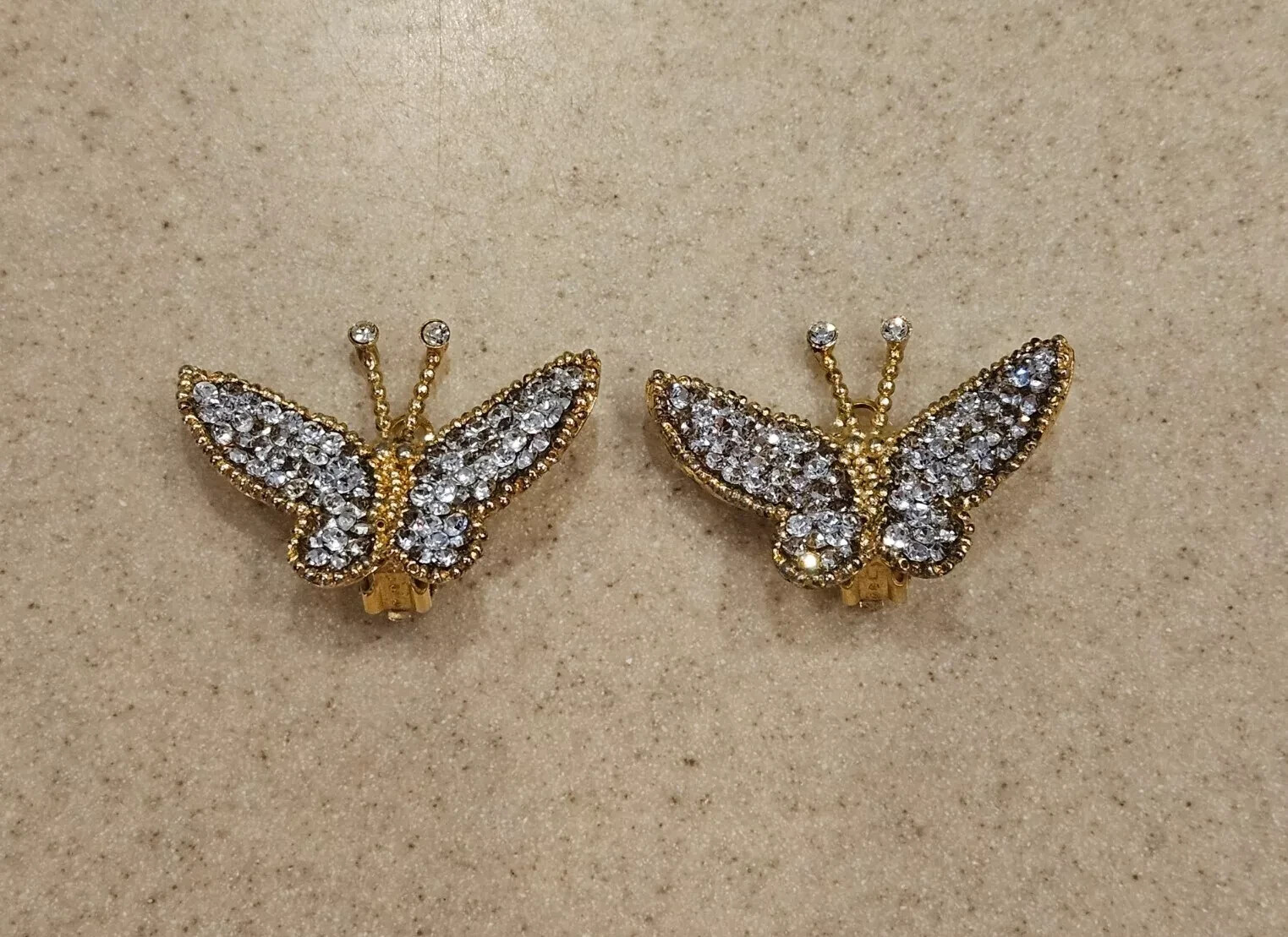 RARE DESIGNER STATEMENT HAUTE COUTURE SIMAN TU BUTTERFLY CRYSTAL GOLD EARRINGS