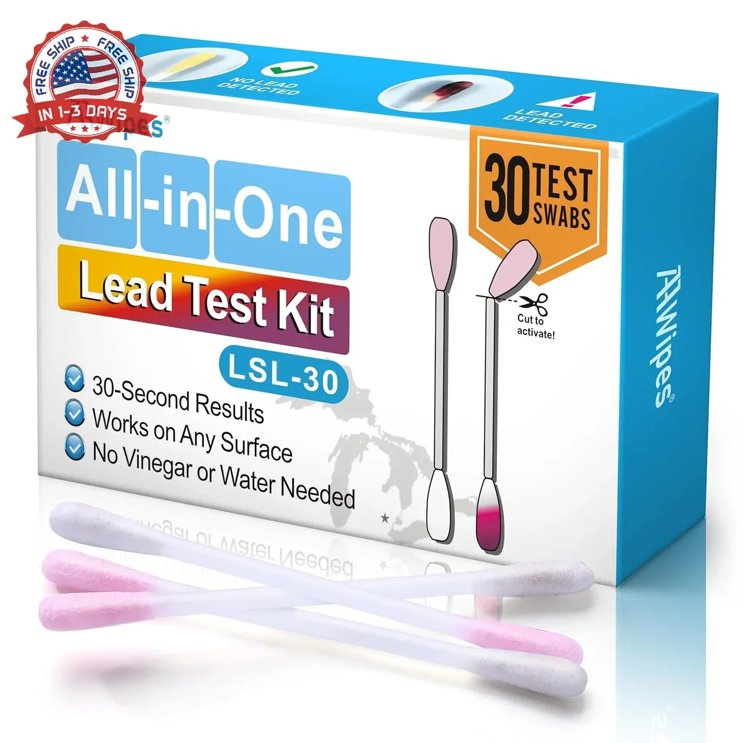 AAwipes Lead Test Kit All-in-1 30 Swabs Results in 30 Seconds at Home Lead Testi