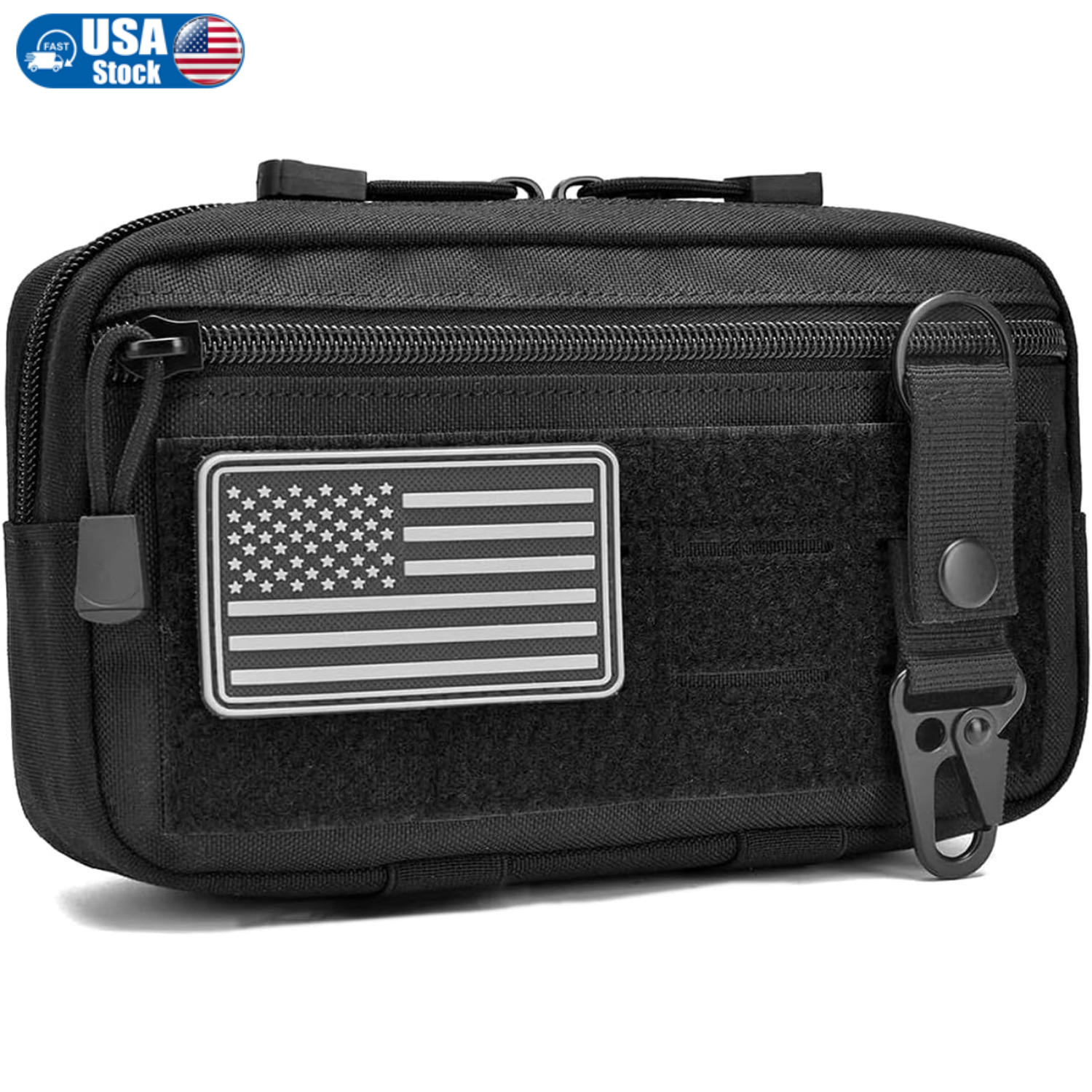 1/2/10 Pack Tactical Molle Pouch with US Flag Patch Keychain EDC Tool Bag