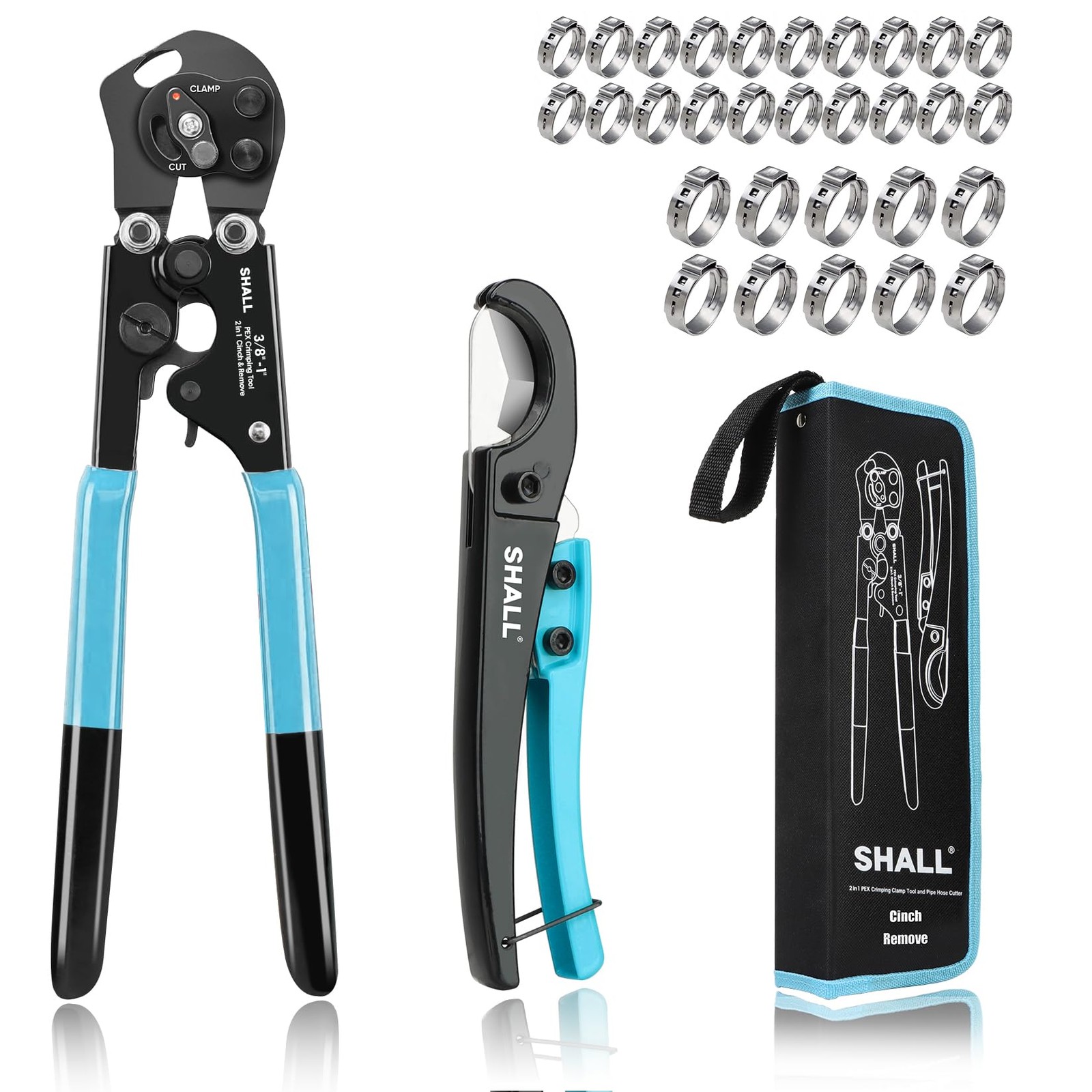 SHALL 2-IN-1 Pex Crimping Clamp Cinch & Remove Tool with Pipe Hose 3/8" to 1"