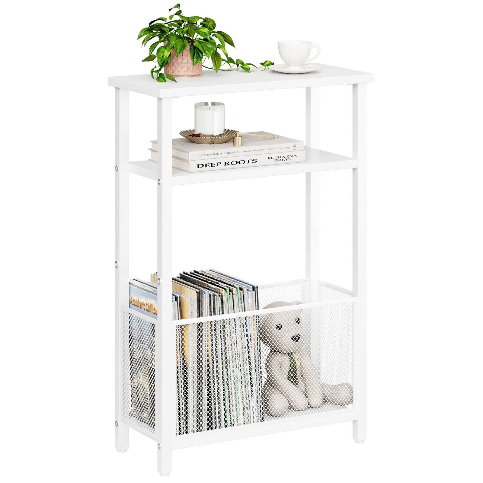 White Narrow Side Table Storage Basket Skinny 3Tier Bedside End Table MLBZ22W