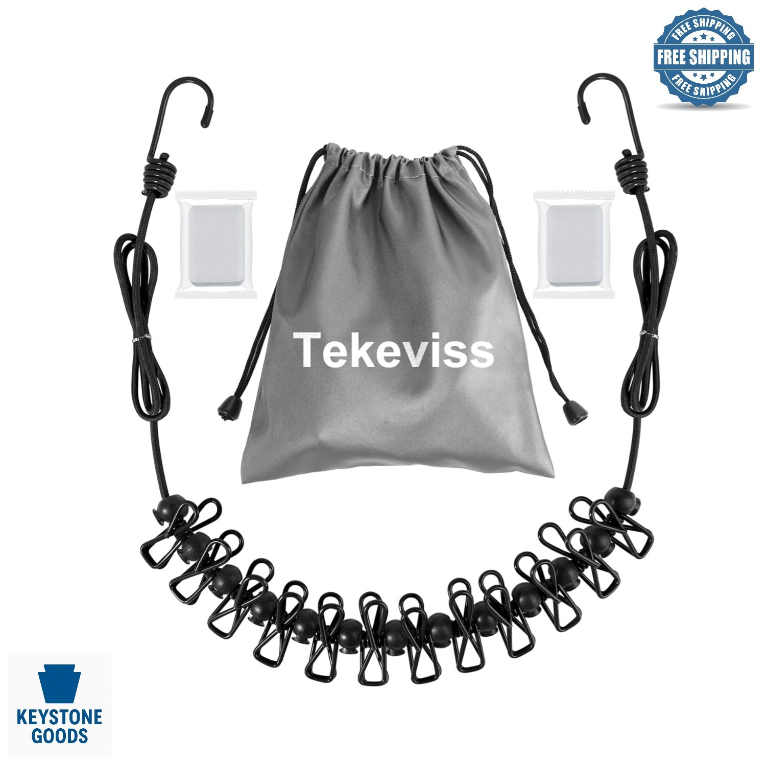 Heavy-Duty Portable Retractable Travel Clothesline with 12 Clothespins & Towels