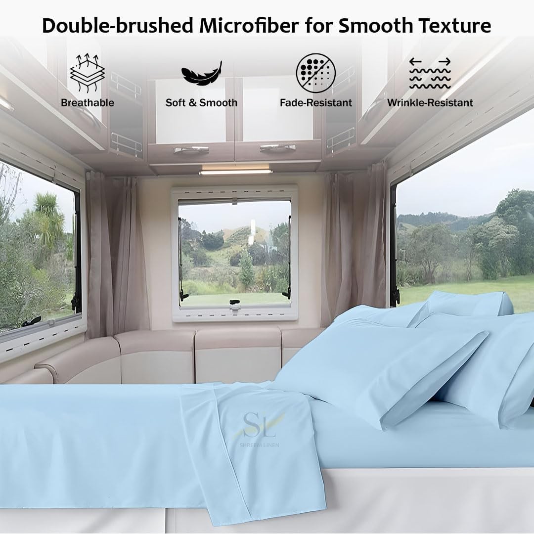Microfiber RV Sheet Sets 48x75 3/4 Full Bunk Light Blue Solid Fits Mattresses up