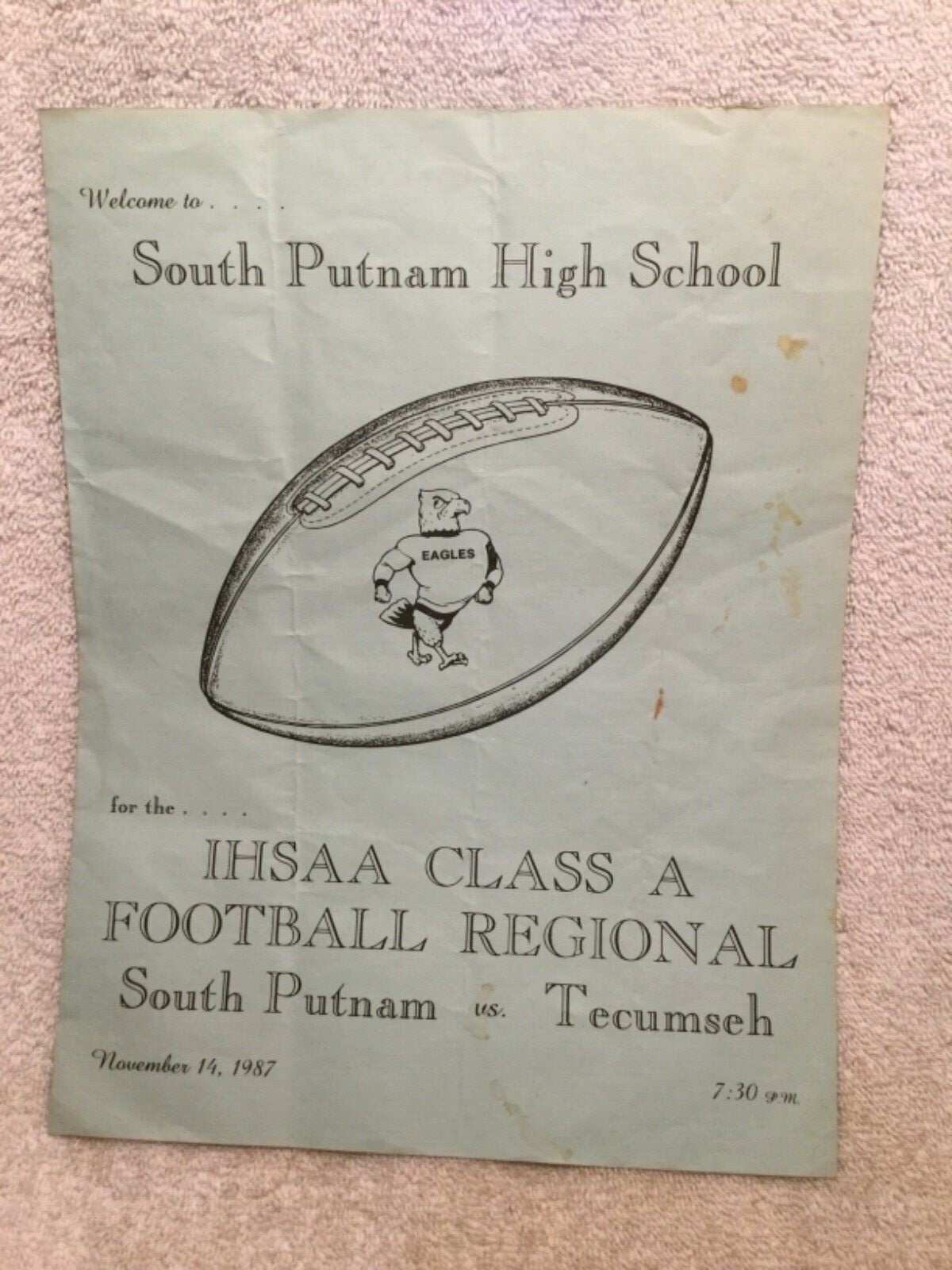 1987 Regional Football Program Tecumseh Braves Vs. South Putnam Eagles IN IHSAA
