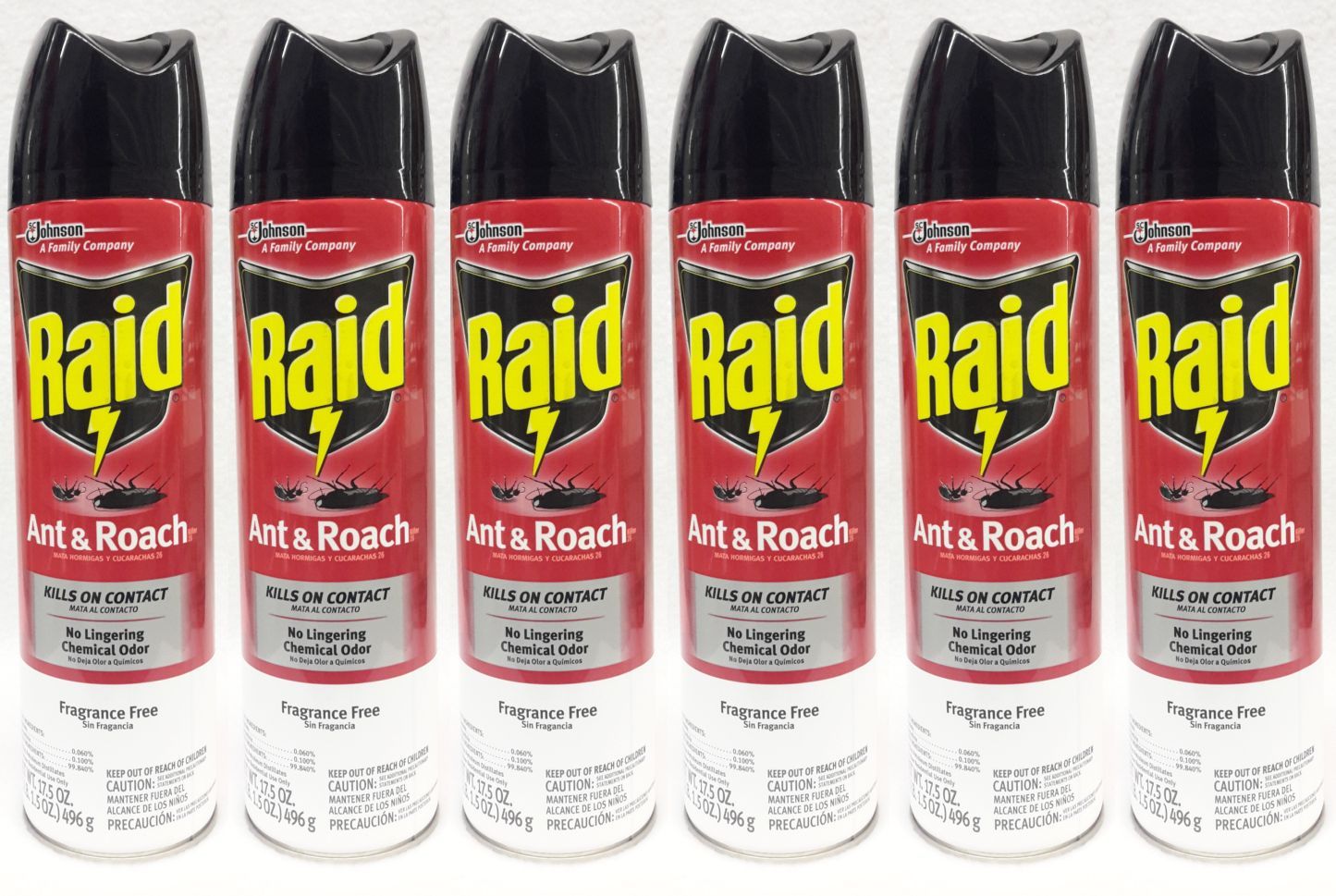 6 Johnson Raid AMT & ROACH Kills On Contact Fragrance Free 17.5 oz