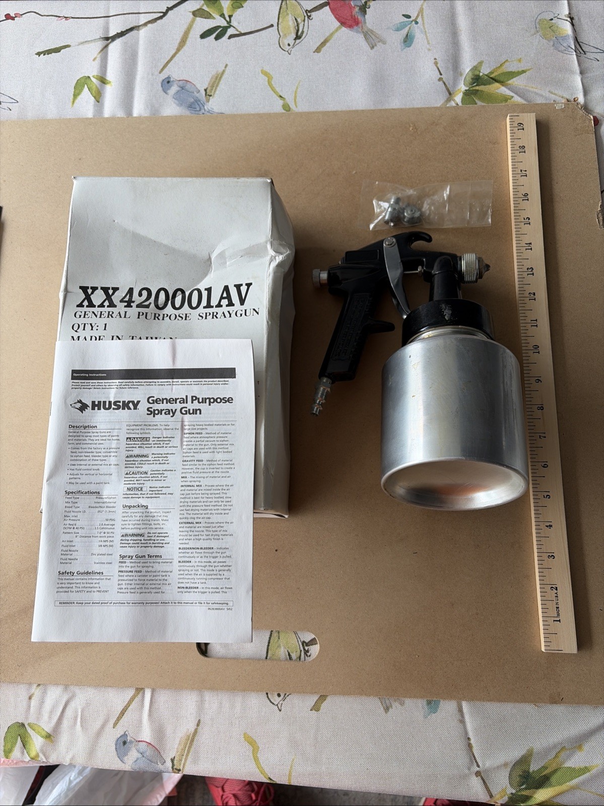 Husky XX420001AV General Purpose Siphon Pressure Paint Spray Gun With Box Manual