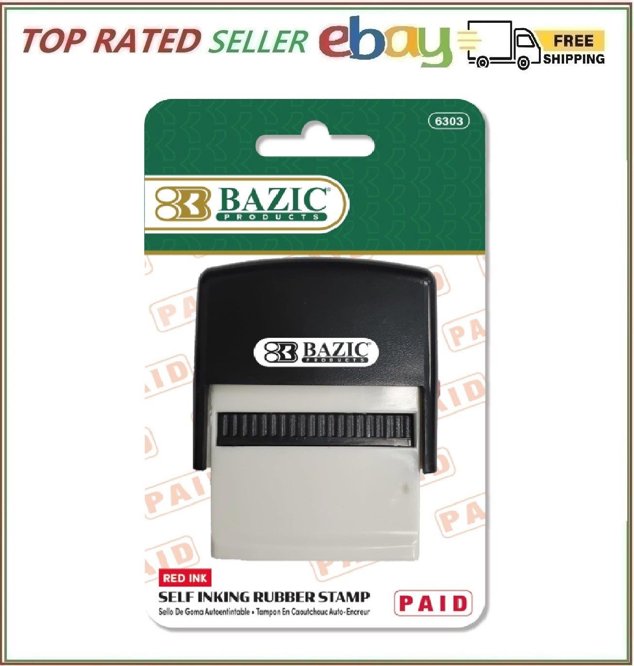 BAZIC Paid Self Inking Rubber Stamp (Red Ink), Stamp Impression Size 1.41" x ...