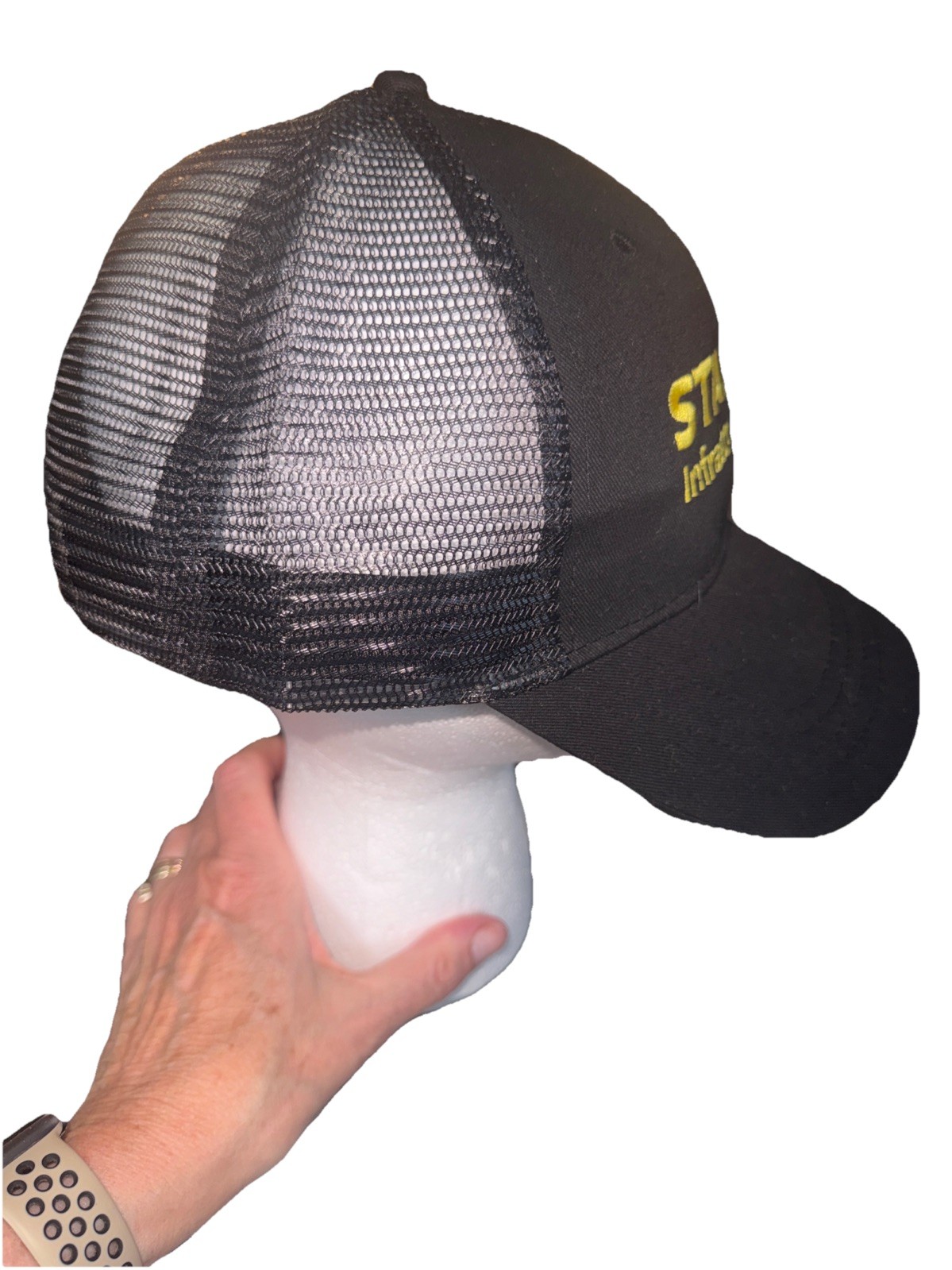 STANLEY Infrastructure in Yellow on Black Trucker Hat Cap Snapback Black Mesh