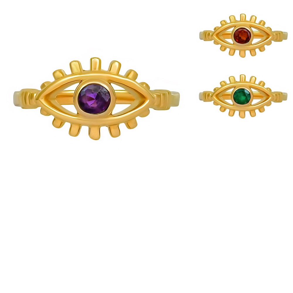 18K Gold Plated Brass Eye Design Gemstone Ring - Boho Statement Style TGR1046