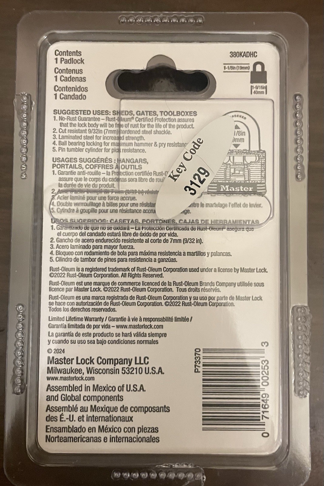 MASTER LOCK Keyed Padlock 380KAD w/ Rust-oleum Protection -No Rust Guarantee NEW