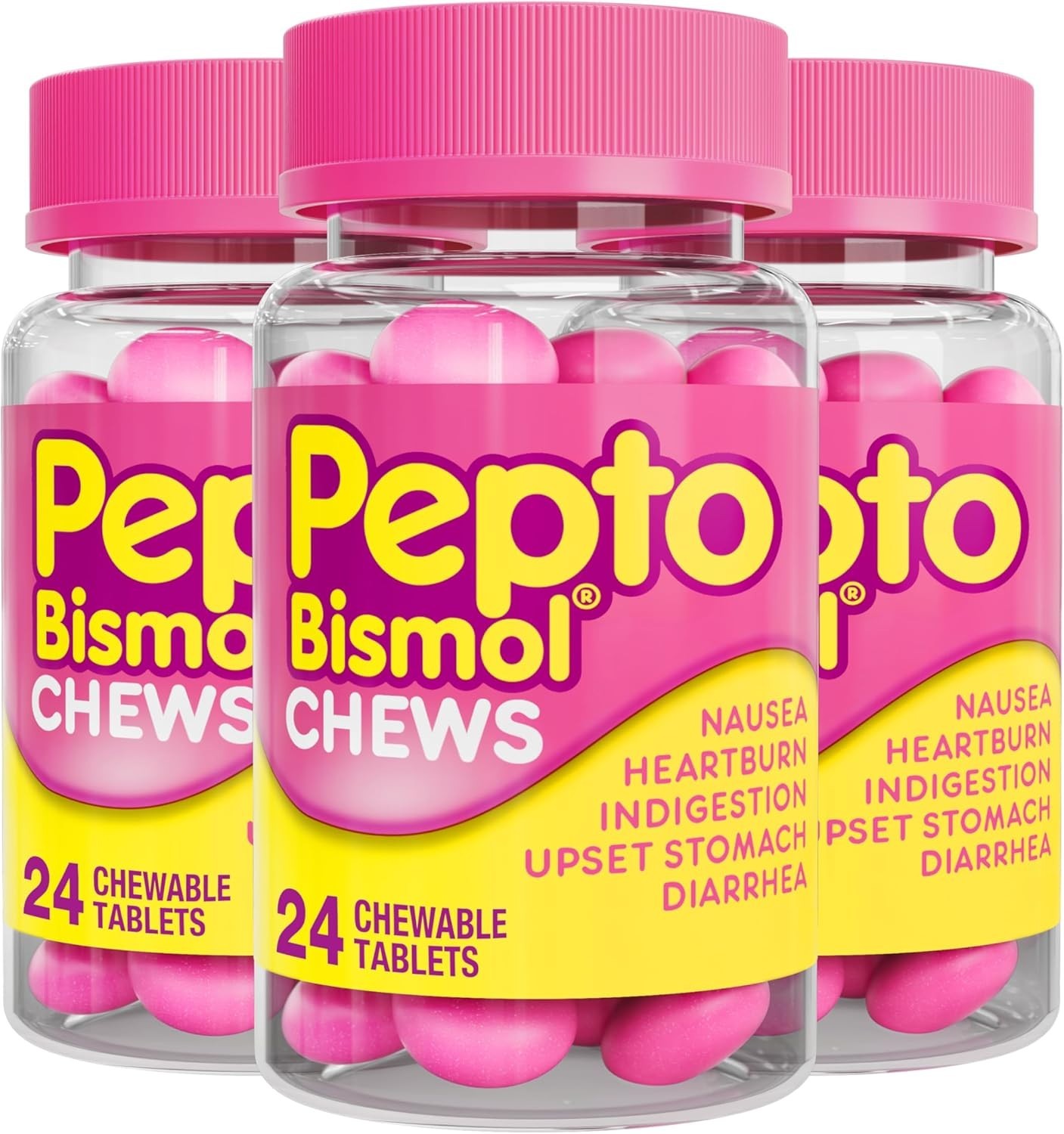 Pepto Bismol Chewable Tablets, Heartburn & Upset Stomach Relief, 72 ct