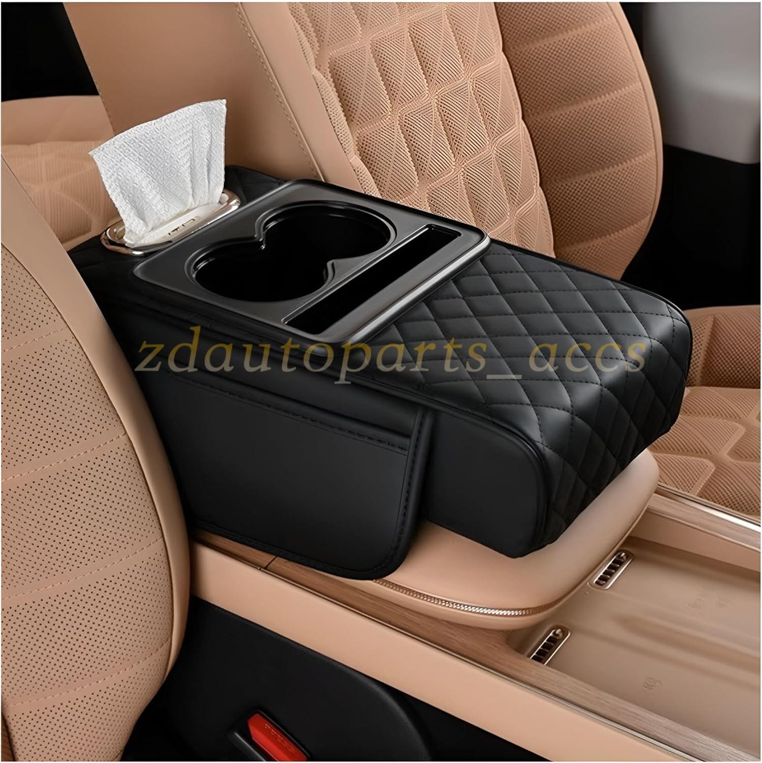 Car Armrest Cushion Center Console Cover with Cup Holder,Tissue Box,Phone Holder