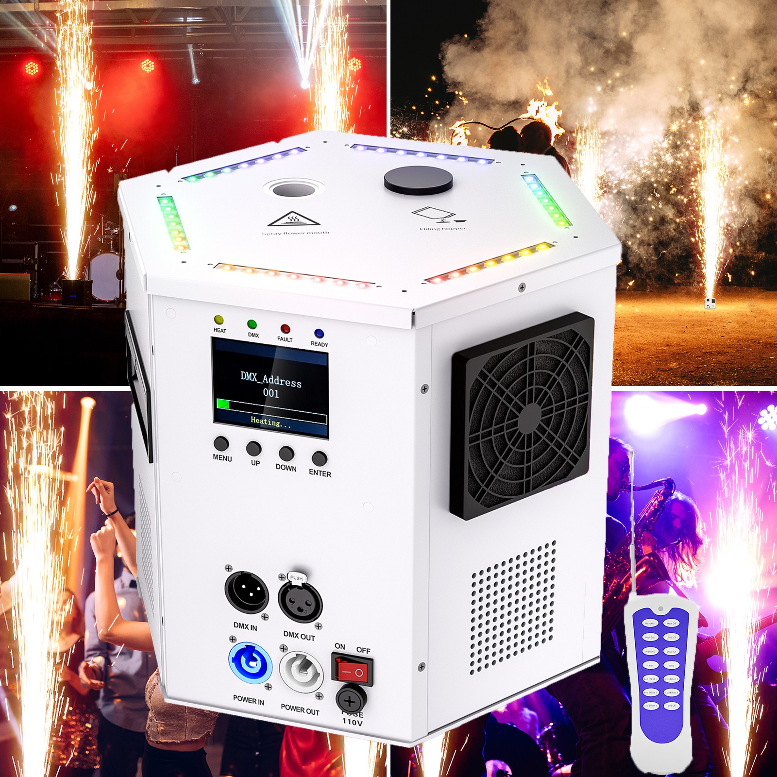 RGB LED Cold Spark Machine Stage Effect DMX DJ Firework Party Wedding 1200W